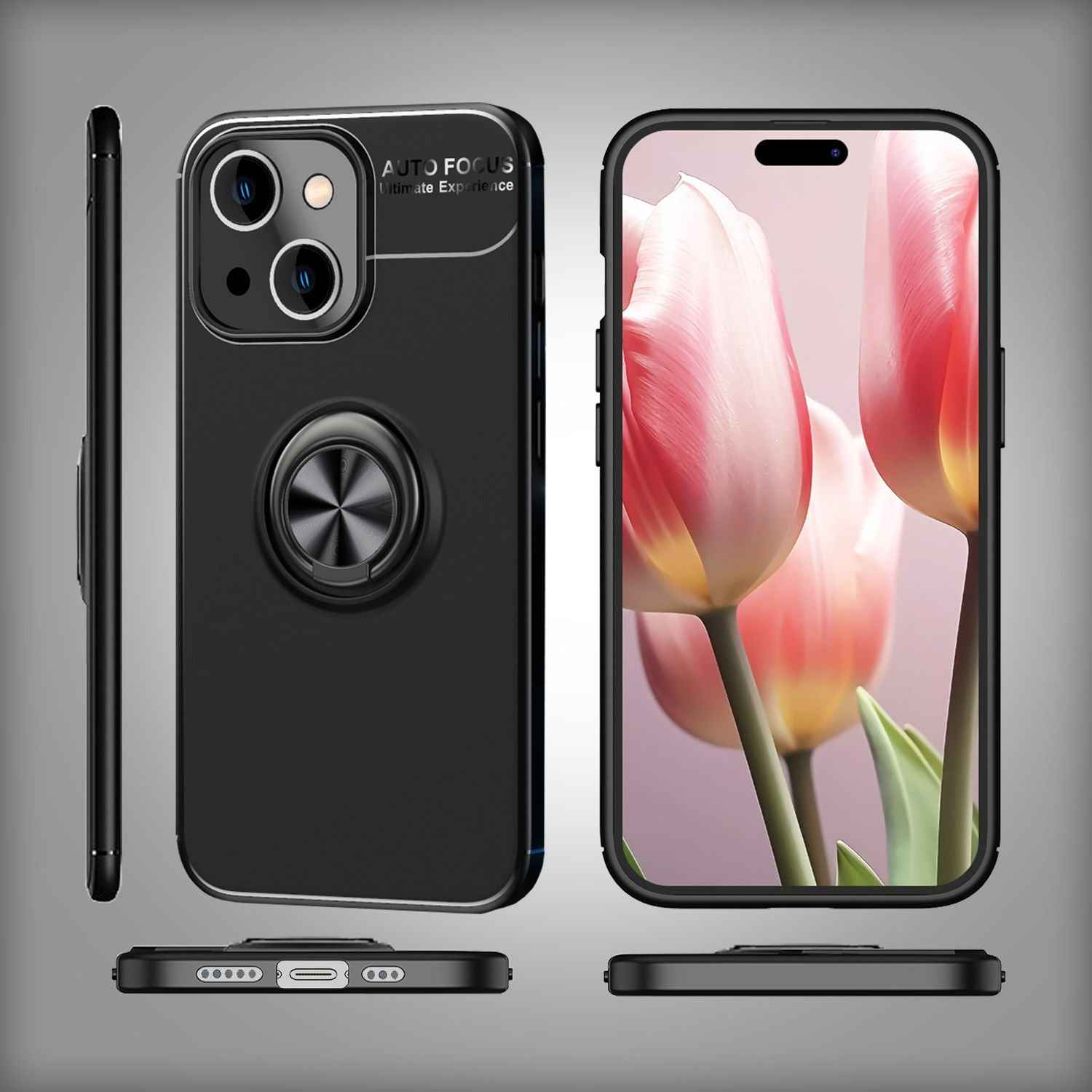 Hülle mit Ring für iPhone 15 Plus Silikon Handyhülle Case Schutz Cover Ringhülle