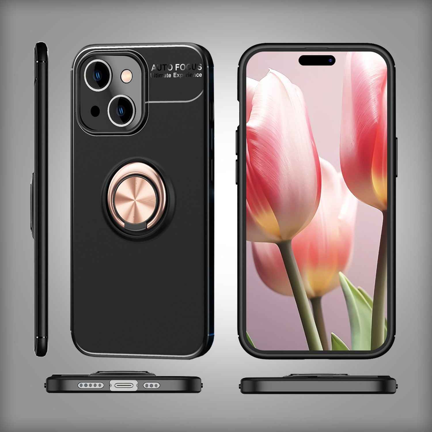Hülle mit Ring für iPhone 15 Plus Silikon Handyhülle Case Schutz Cover Ringhülle