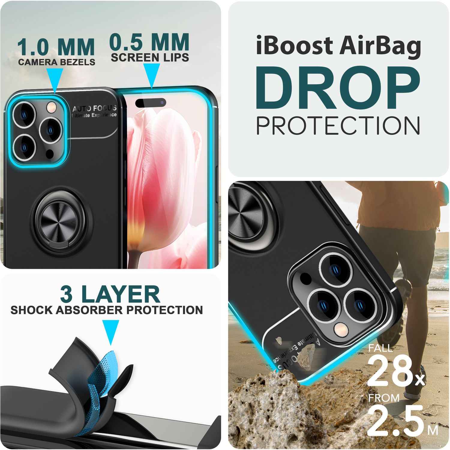 Hülle mit Ring für iPhone 15 Pro Max Silikon Handyhülle Schutz Case Ringhülle