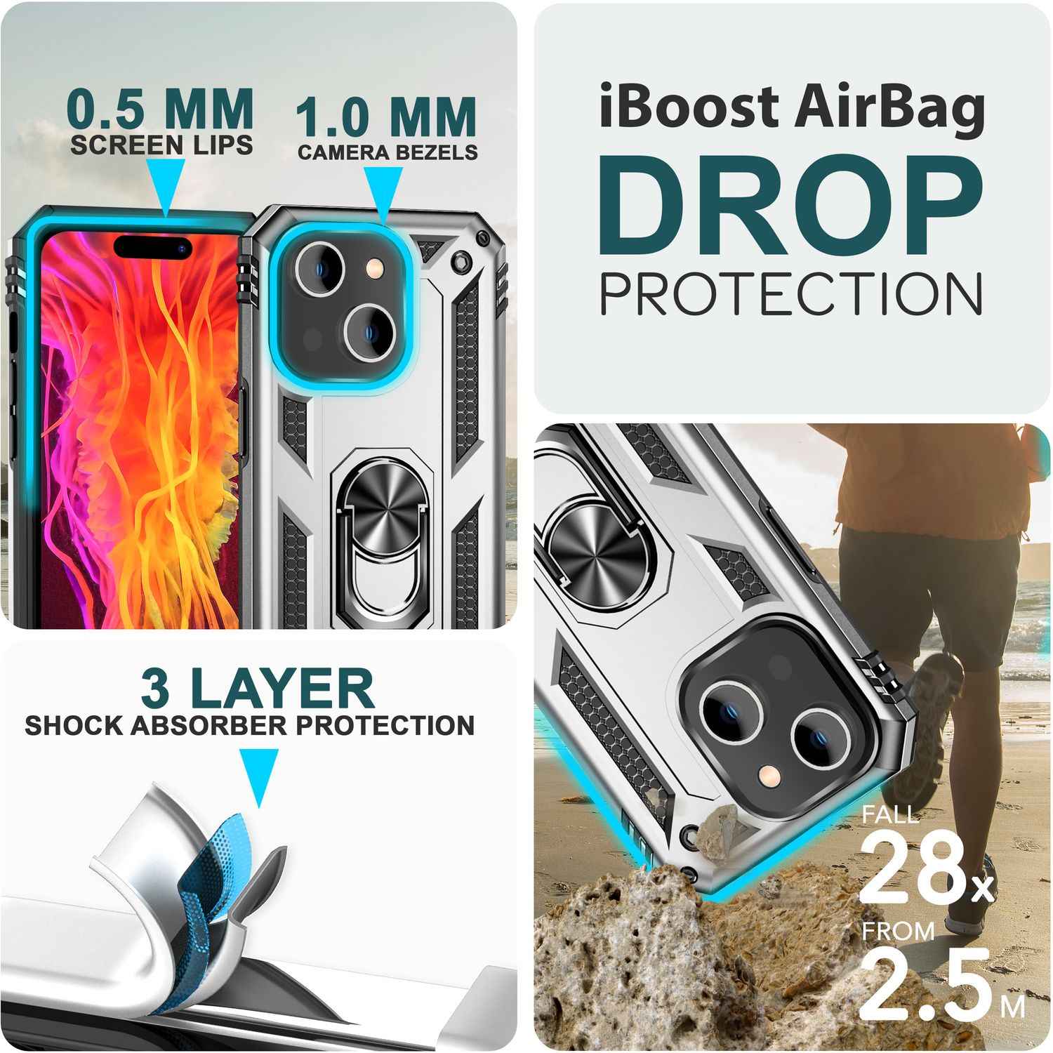 Panzer Hülle mit Ring für iPhone 15 Plus Outdoor Handyhülle Extrem Schutz Case