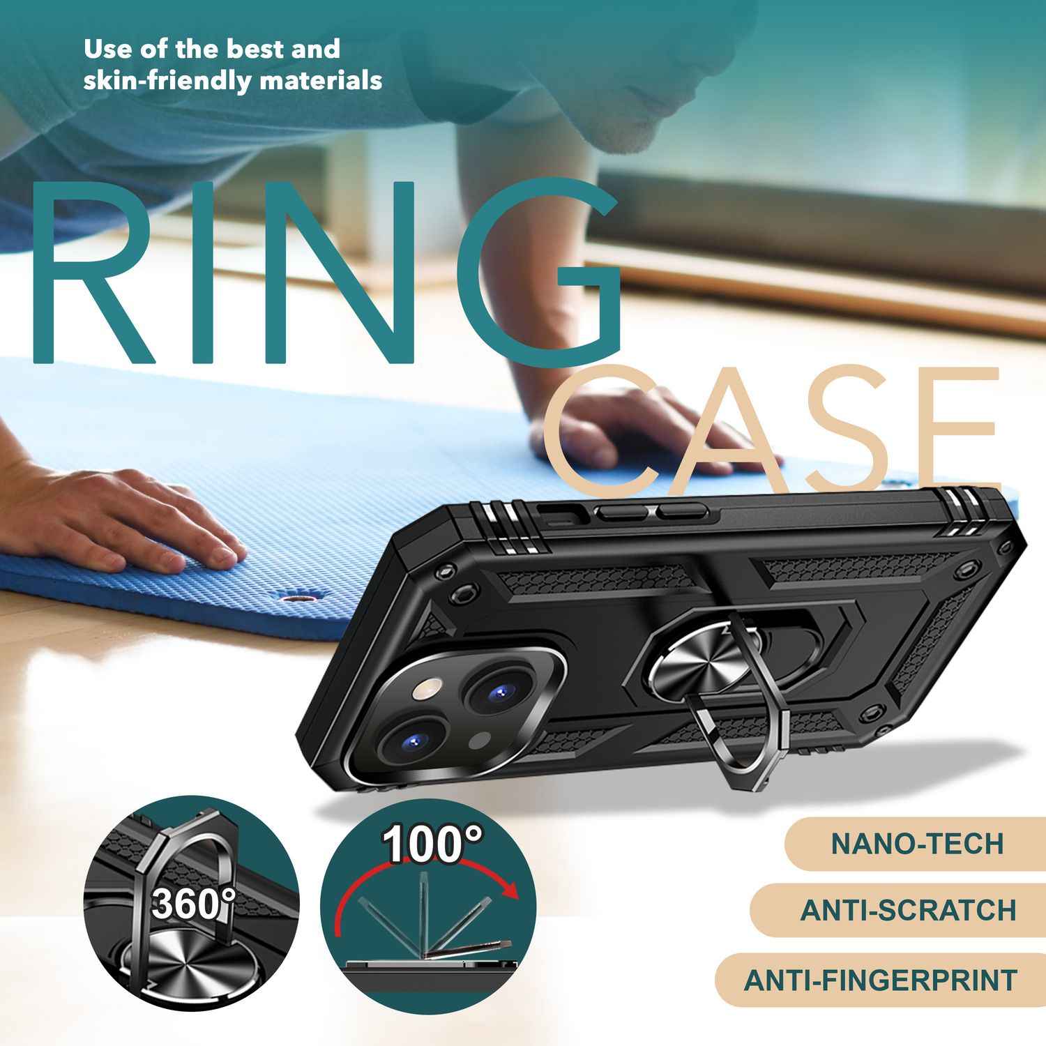 Panzer Hülle mit Ring für iPhone 15 Plus Outdoor Handyhülle Extrem Schutz Case