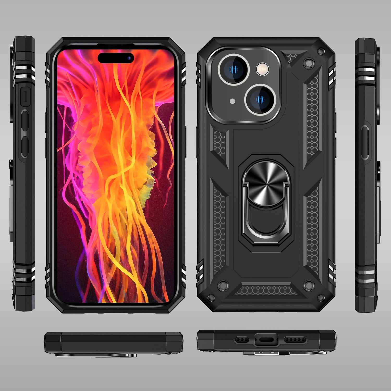 Panzer Hülle mit Ring für iPhone 15 Plus Outdoor Handyhülle Extrem Schutz Case