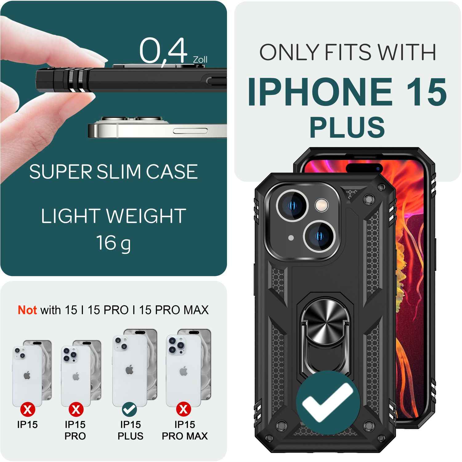 Panzer Hülle mit Ring für iPhone 15 Plus Outdoor Handyhülle Extrem Schutz Case