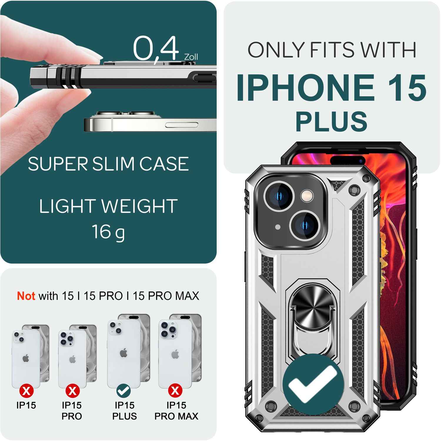 Panzer Hülle mit Ring für iPhone 15 Plus Outdoor Handyhülle Extrem Schutz Case