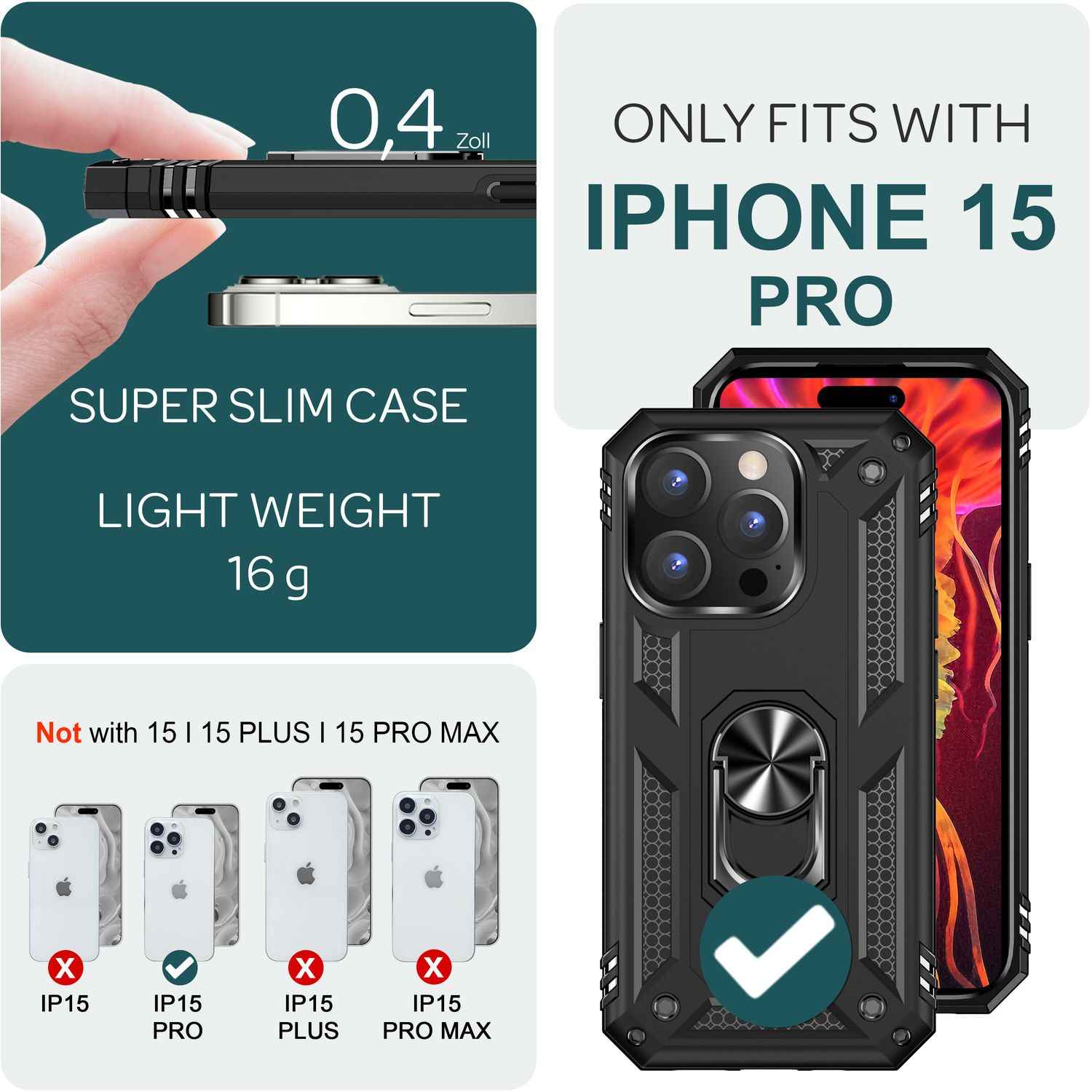 Panzer Hülle mit Ring für iPhone 15 Pro Outdoor Handyhülle Case Extrem Schutz