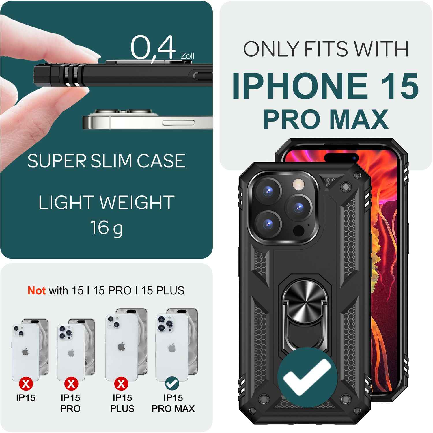Panzer Hülle mit Ring für iPhone 15 Pro Max Outdoor Handyhülle Schutz Hard Case