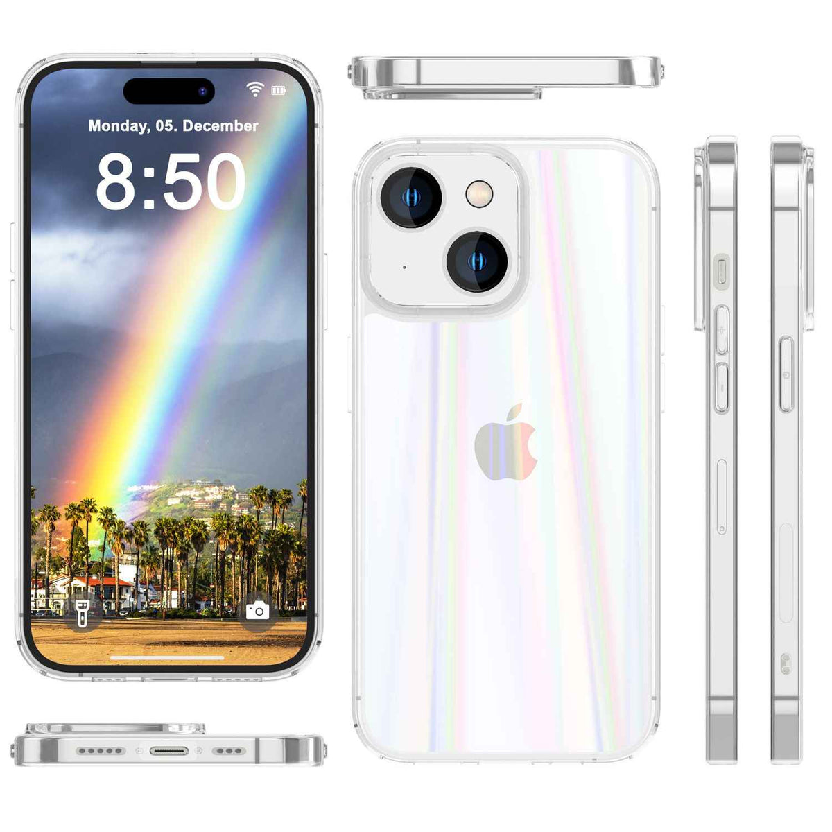 Hülle aus Glas für iPhone 15 Plus Regenbogen Handyhülle Klar Schutz Hard Case