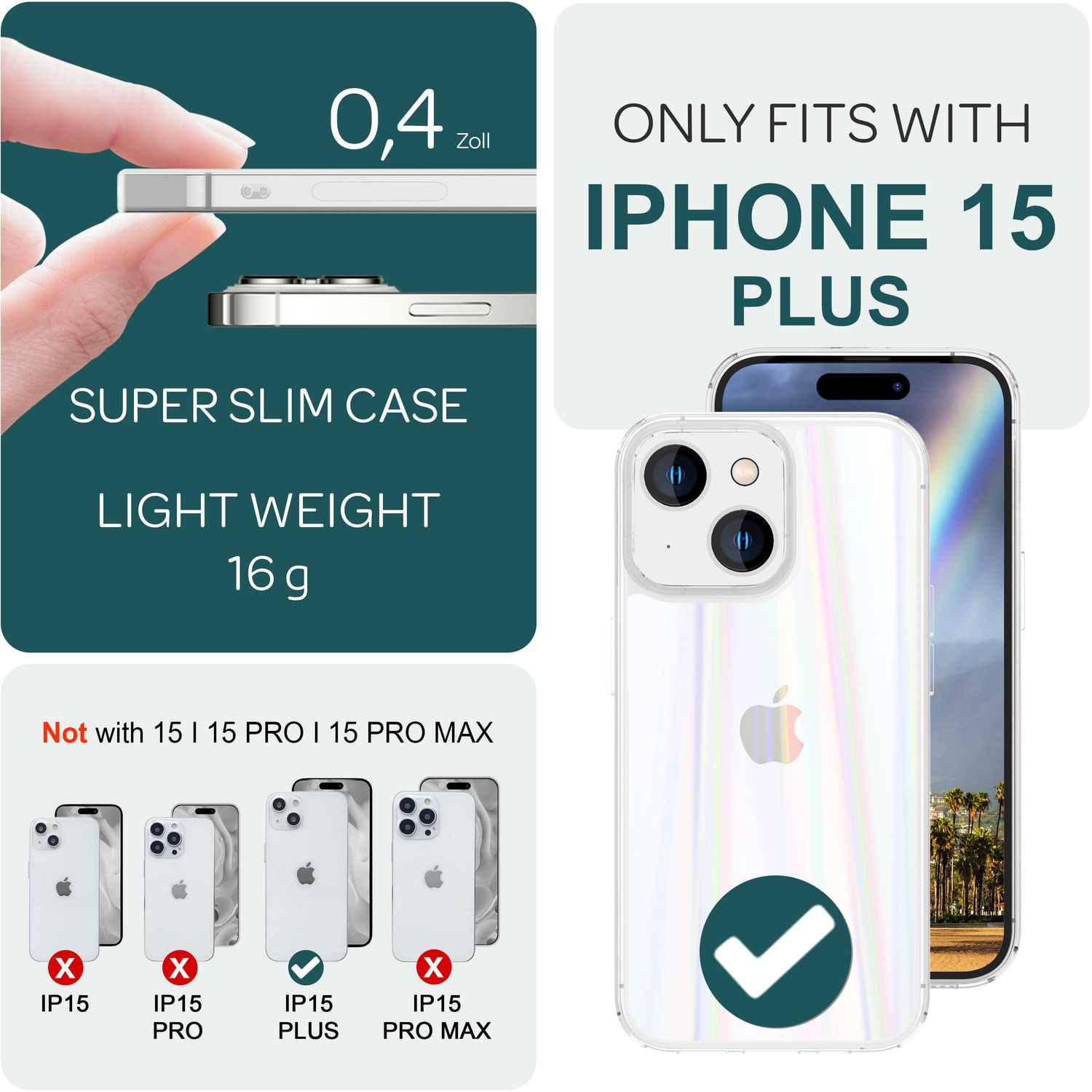 Hülle aus Glas für iPhone 15 Plus Regenbogen Handyhülle Klar Schutz Hard Case