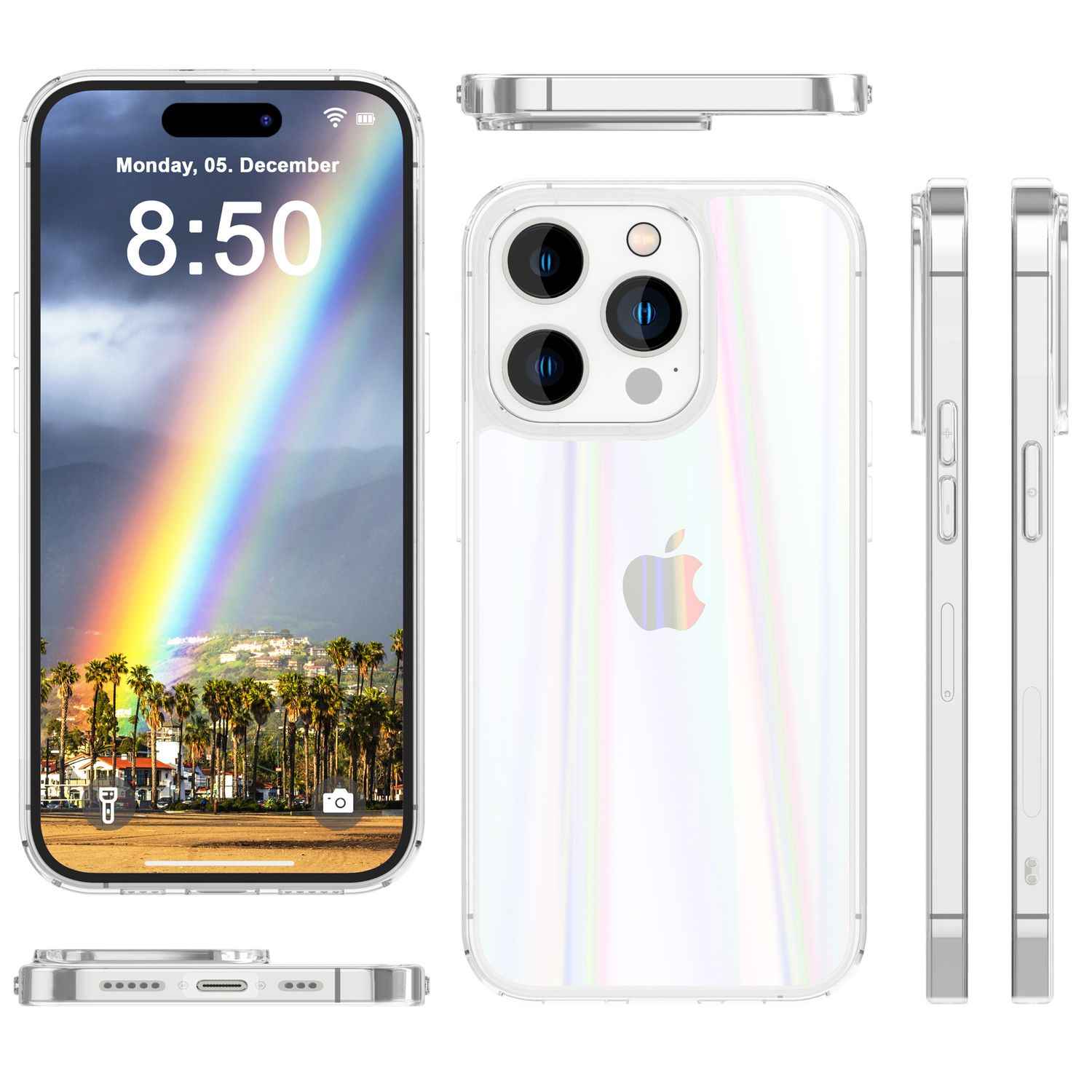 Hülle aus Glas für iPhone 15 Pro Max Regenbogen Handyhülle Klar Hard Case Schutz