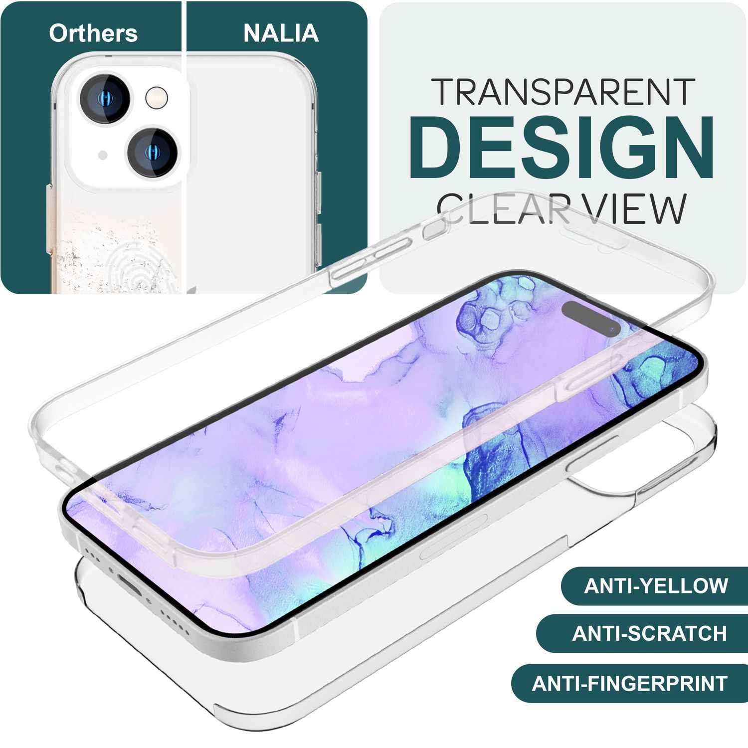 Hülle 360° für iPhone 15 Plus Klar Full Cover Handyhülle Schutz Tasche Etui Case