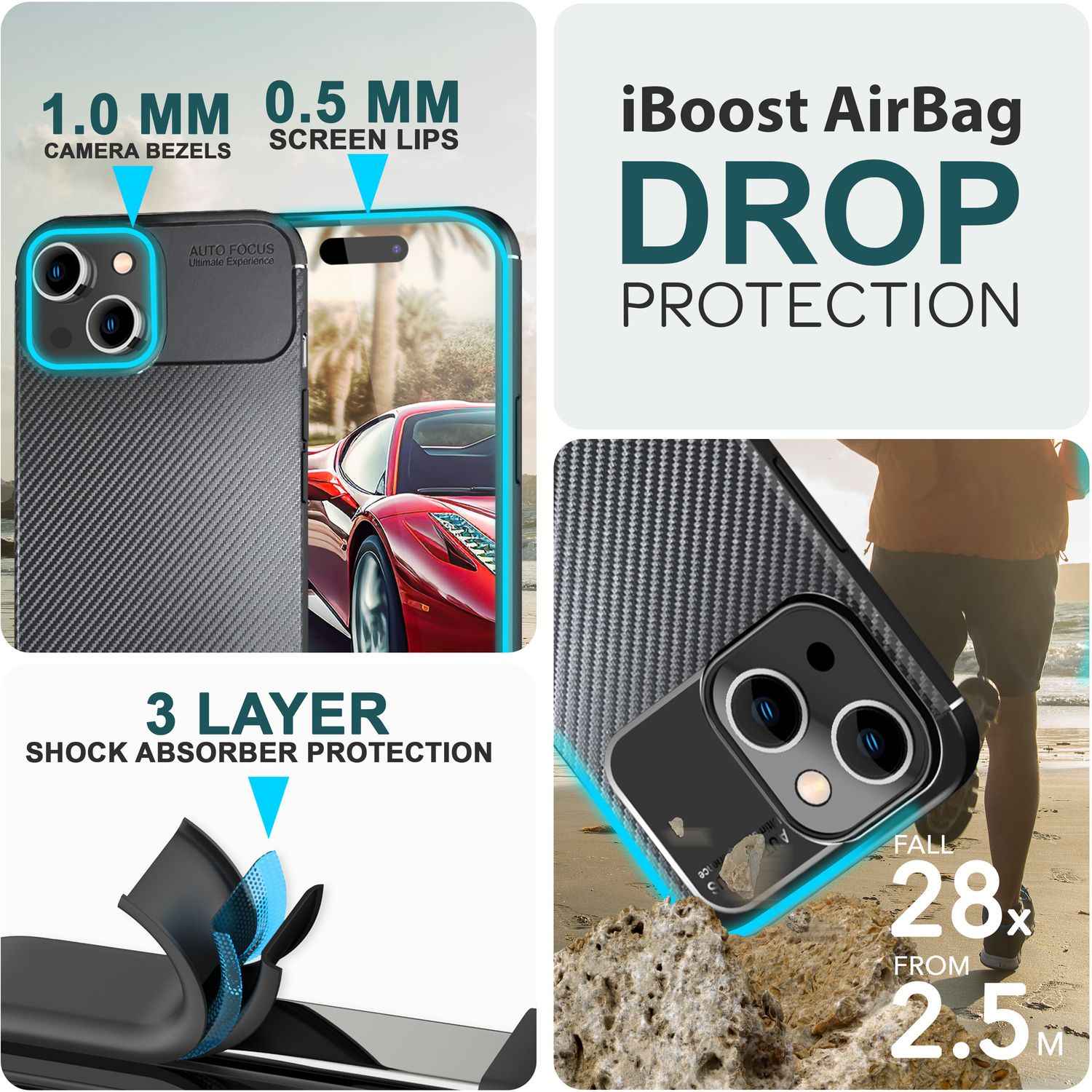 Hülle für iPhone 15 Carbon Optik Case Silikon Handyhülle Schutz Tasche Cover TPU