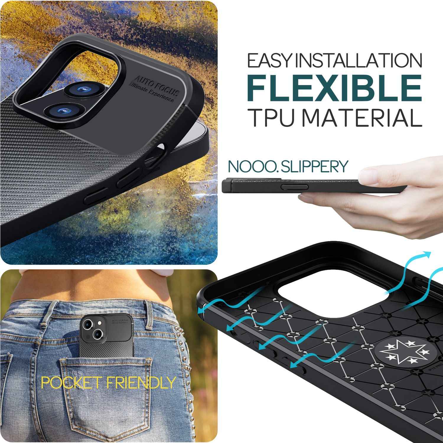 Hülle für iPhone 15 Carbon Optik Case Silikon Handyhülle Schutz Tasche Cover TPU