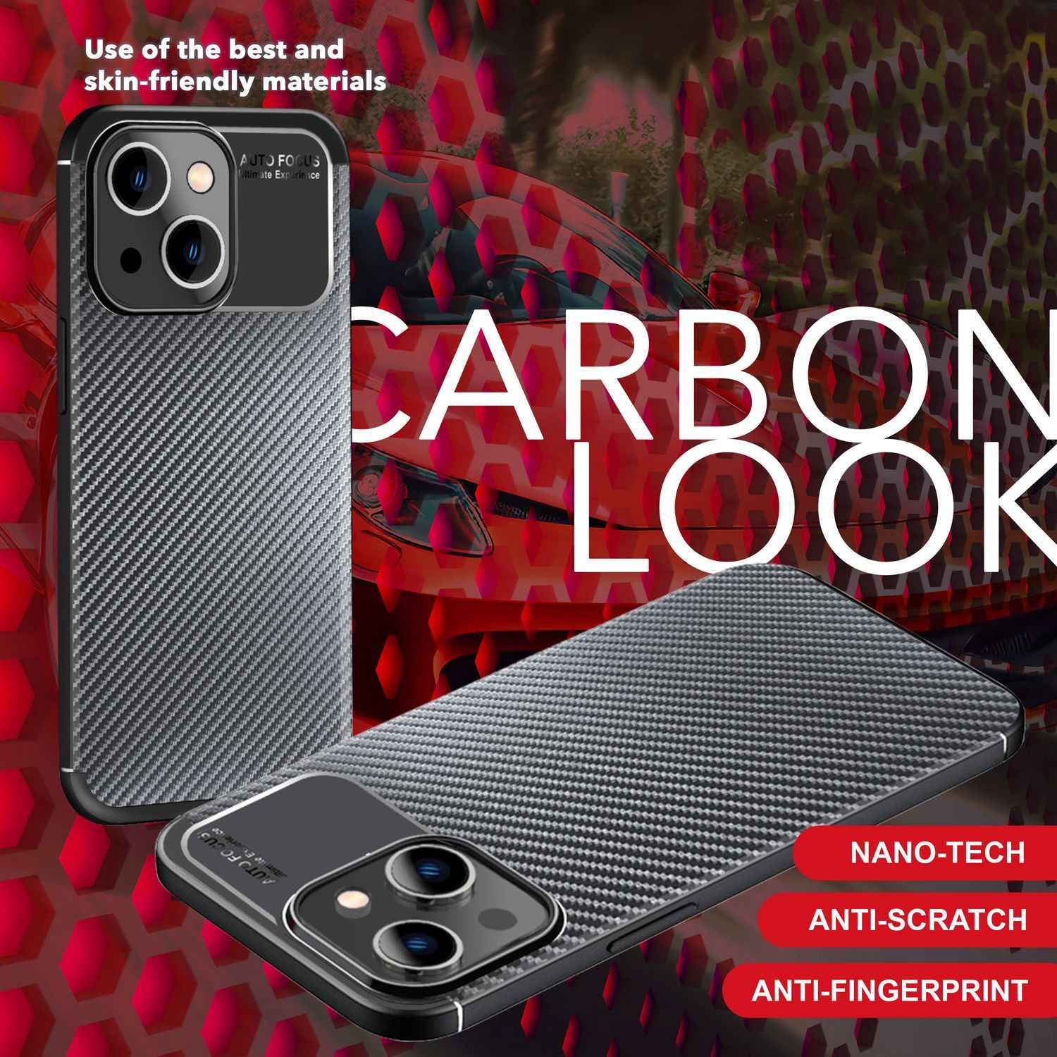 Hülle für iPhone 15 Plus Carbon Optik Case Silikon Handyhülle Schutz Tasche Etui