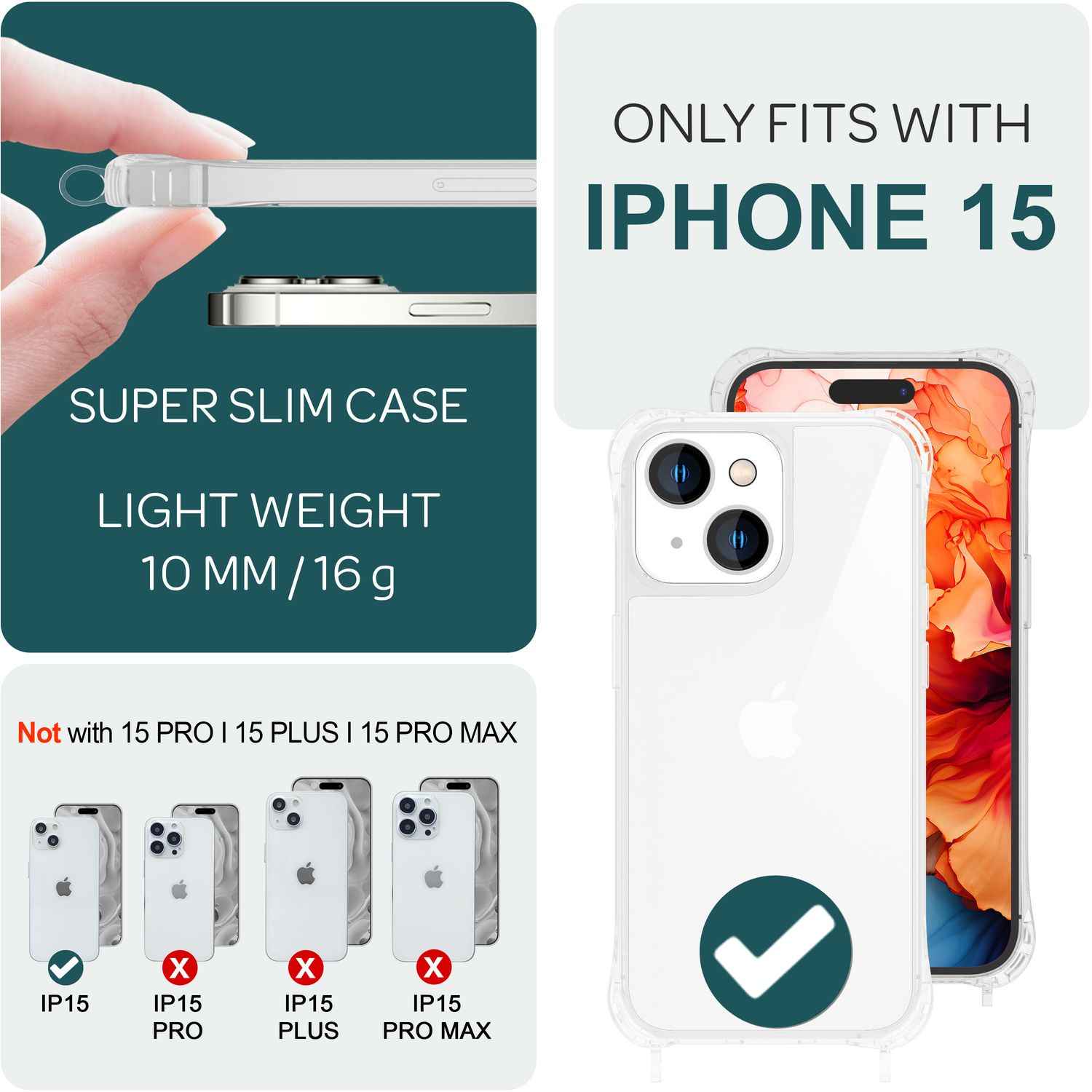 Hülle mit Band für iPhone 15 Handyhülle Umhängen Schutz Case Handy Kette Kordel