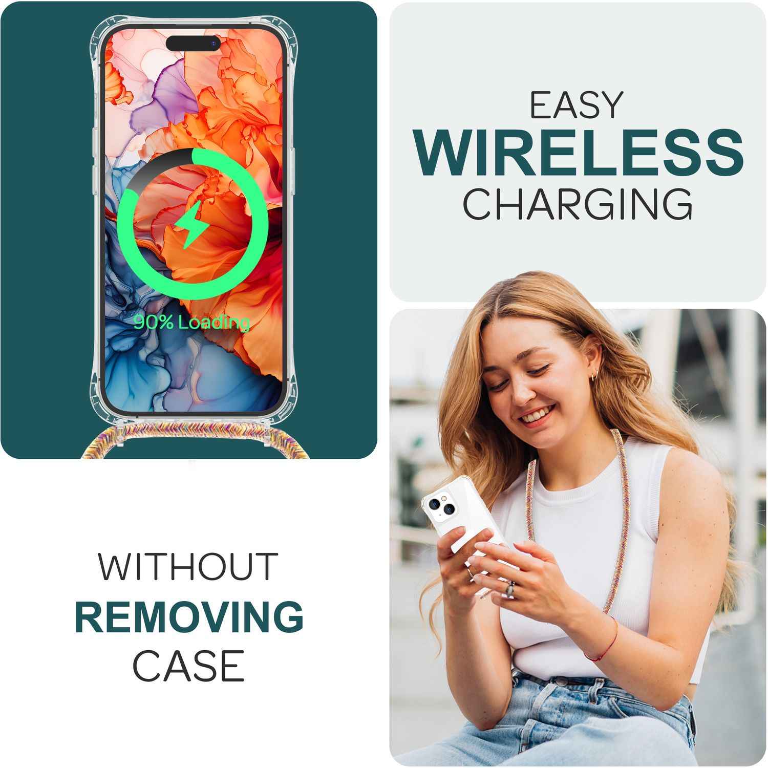 Hülle mit Band für iPhone 15 Handyhülle Umhängen Schutz Case Handy Kette Kordel