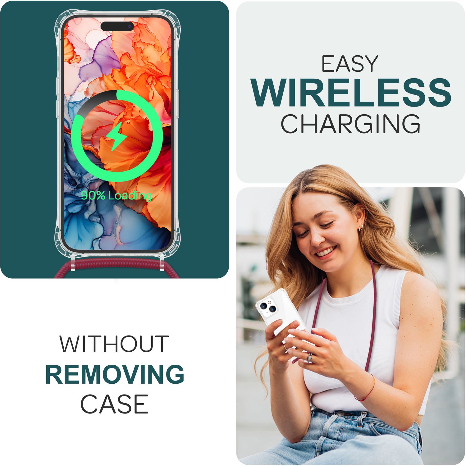 Handyhülle mit Umhängeband für iPhone 15 Polycarbonat transparent | NALIA Berlin
