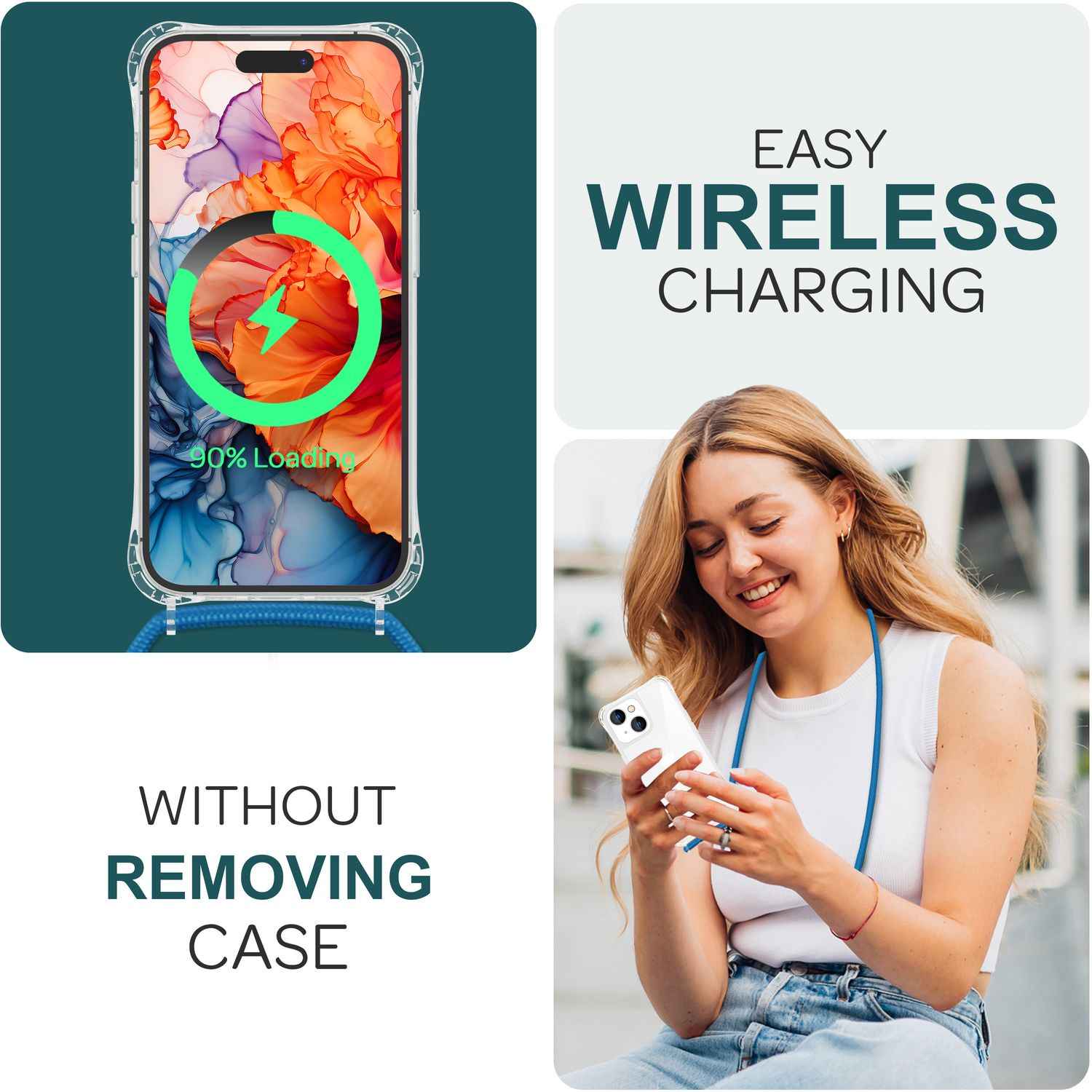 Hülle mit Band für iPhone 15 Plus Handyhülle Umhängen Handy Kette Kordel Case
