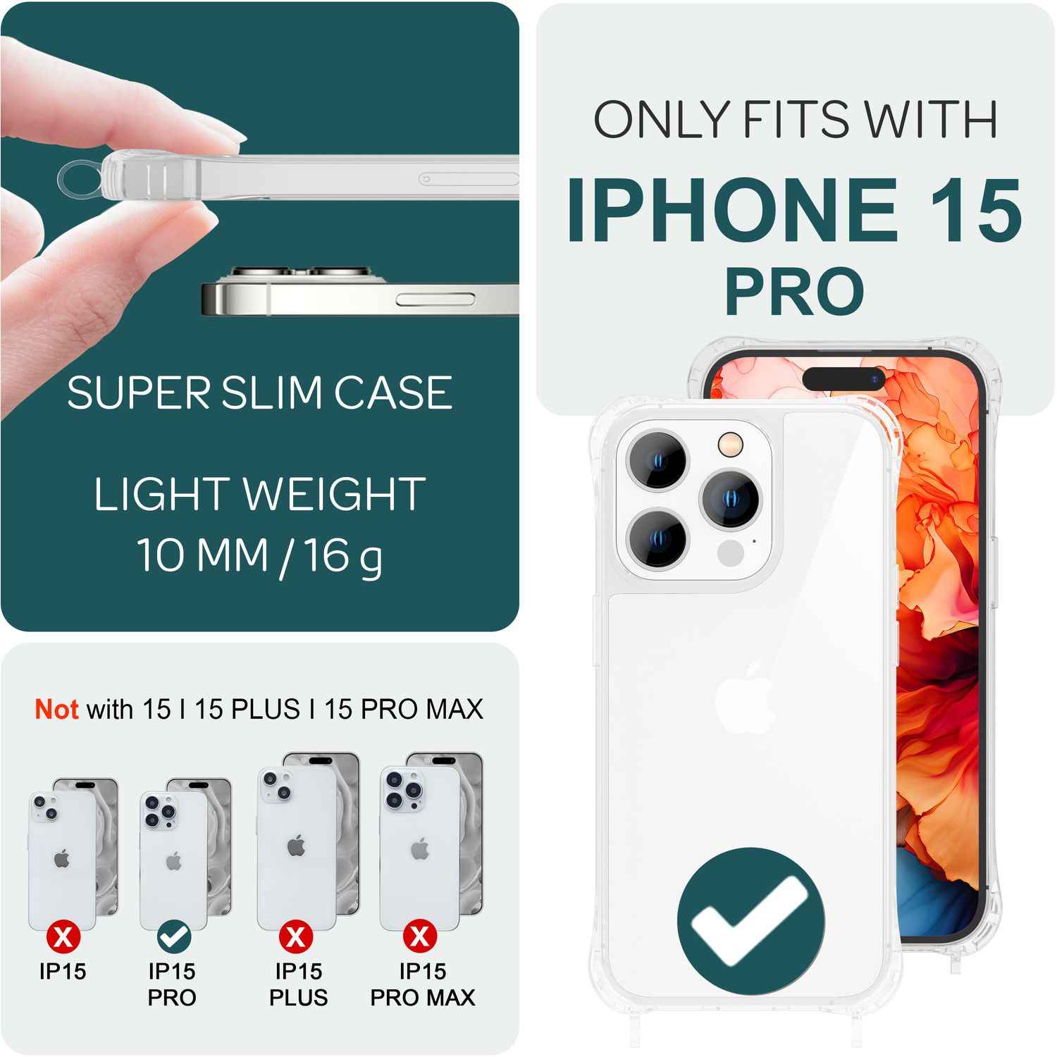 Hülle mit Band für iPhone 15 Pro Handyhülle Umhänge Case Handy Kette Kordel Seil