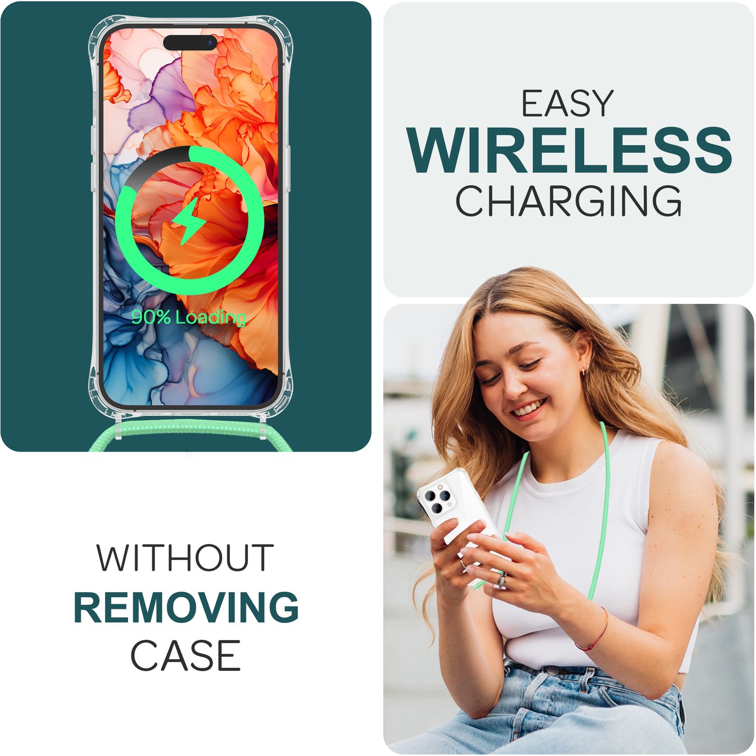 Handyhülle mit Band für iPhone 15 Pro Max transparent Polycarbonat Umhängekordel