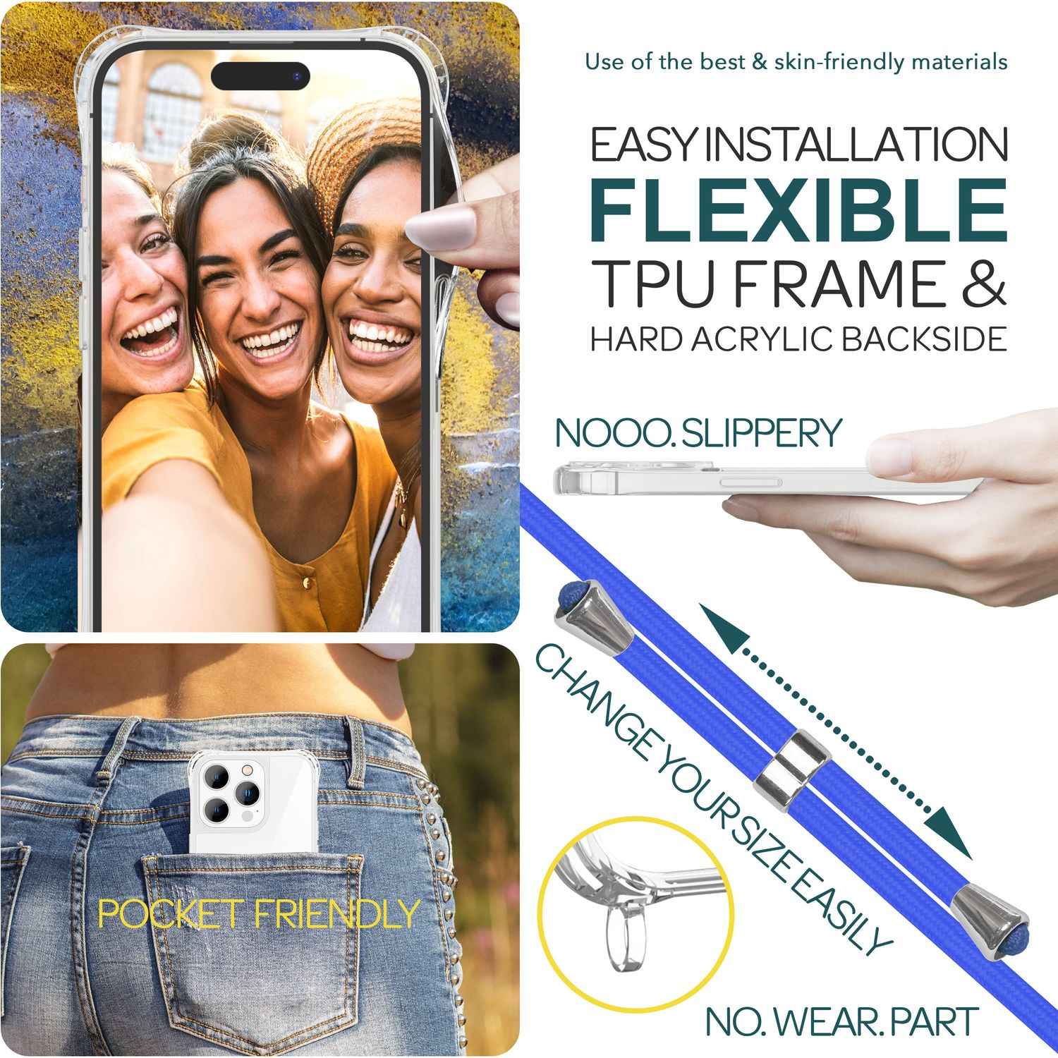 Hülle mit Band für iPhone 15 Pro Max Handyhülle Umhängen Handy Kette Case Kordel