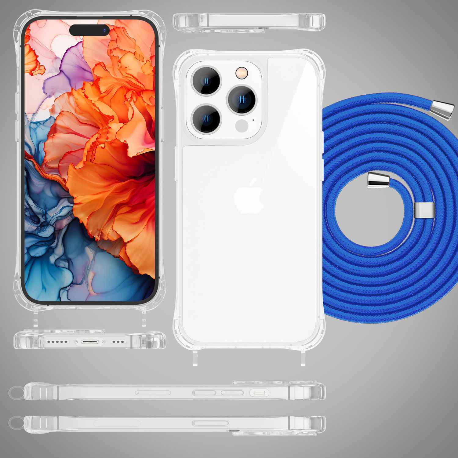 Hülle mit Band für iPhone 15 Pro Max Handyhülle Umhängen Handy Kette Case Kordel