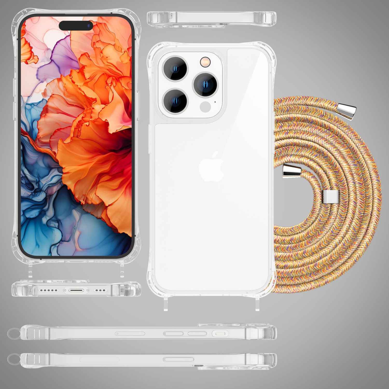 Hülle mit Band für iPhone 15 Pro Max Handyhülle Umhängen Handy Kette Case Kordel
