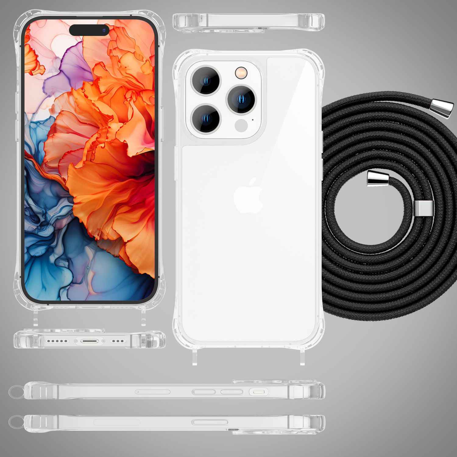 Hülle mit Band für iPhone 15 Pro Max Handyhülle Umhängen Handy Kette Case Kordel