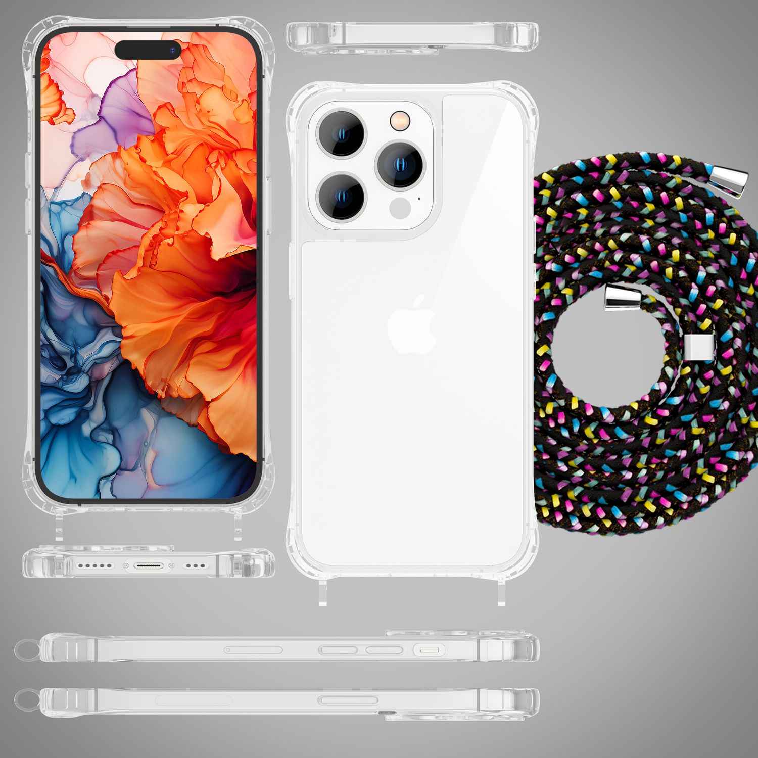 Hülle mit Band für iPhone 15 Pro Max Handyhülle Umhängen Handy Kette Case Kordel