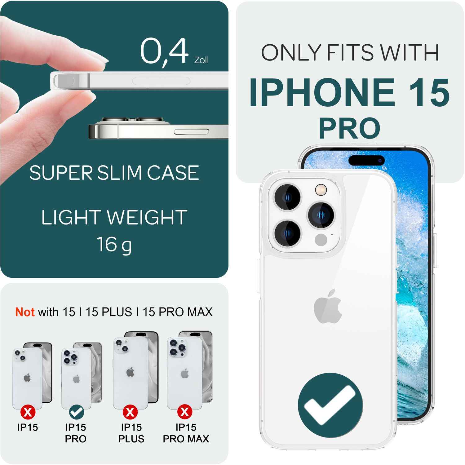 Hülle Klar für iPhone 15 Pro Clear Hard Case Schutz Tasche Handyhülle Cover Etui