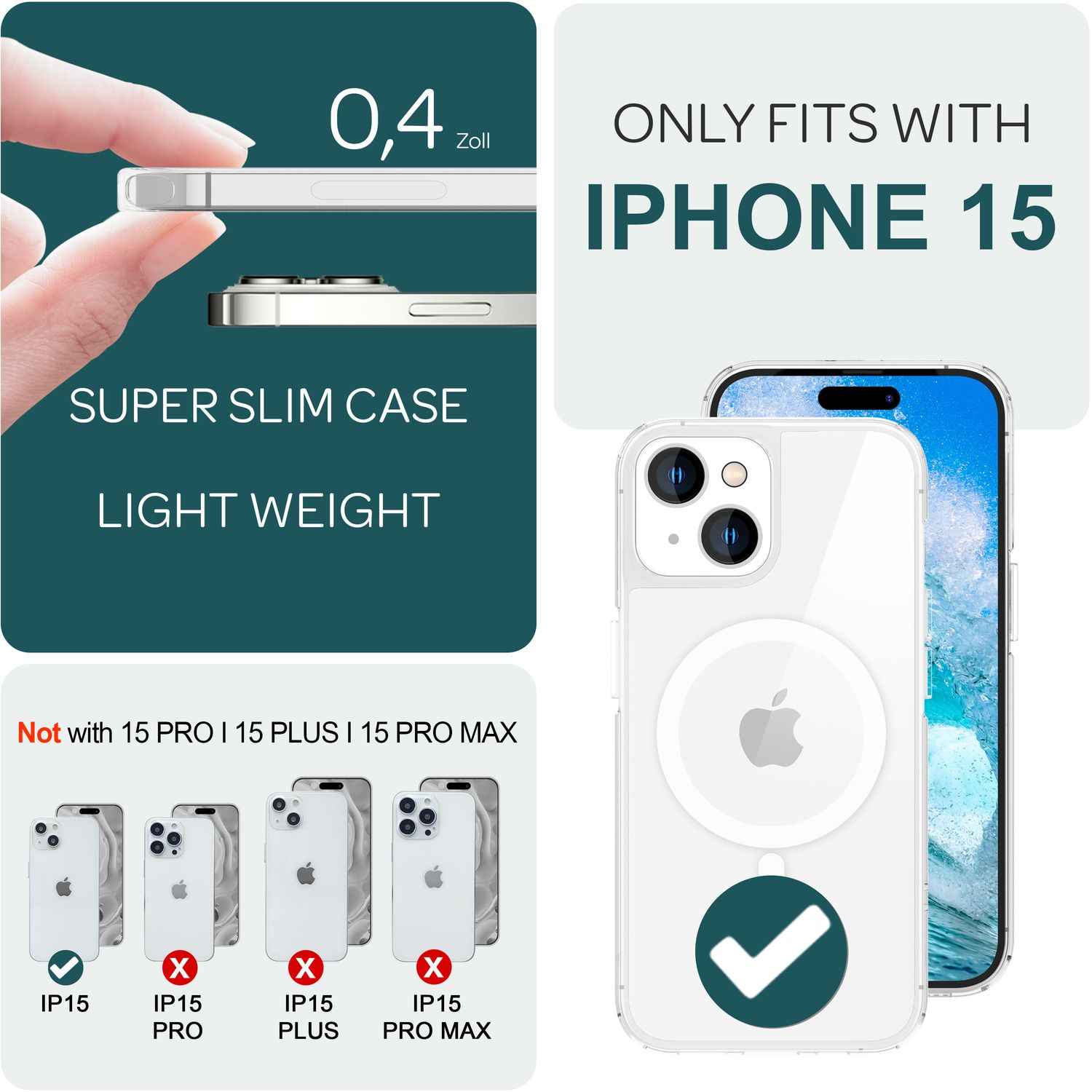MagSafe Hülle Klar für iPhone 15 Clear Hard Case Handyhülle Schutz Tasche Cover