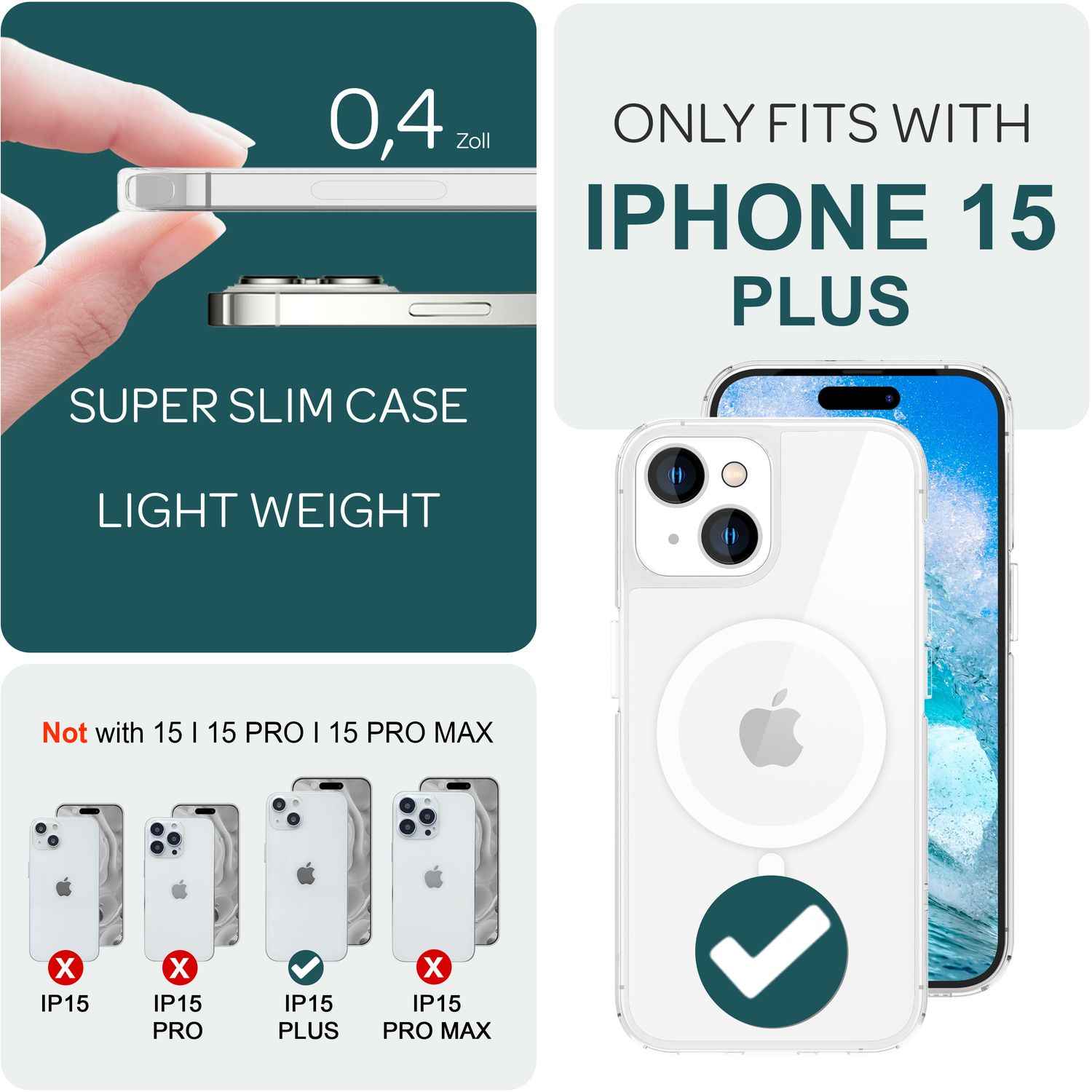 MagSafe Hülle Klar für iPhone 15 Plus Clear Hard Case Handyhülle Schutz Tasche