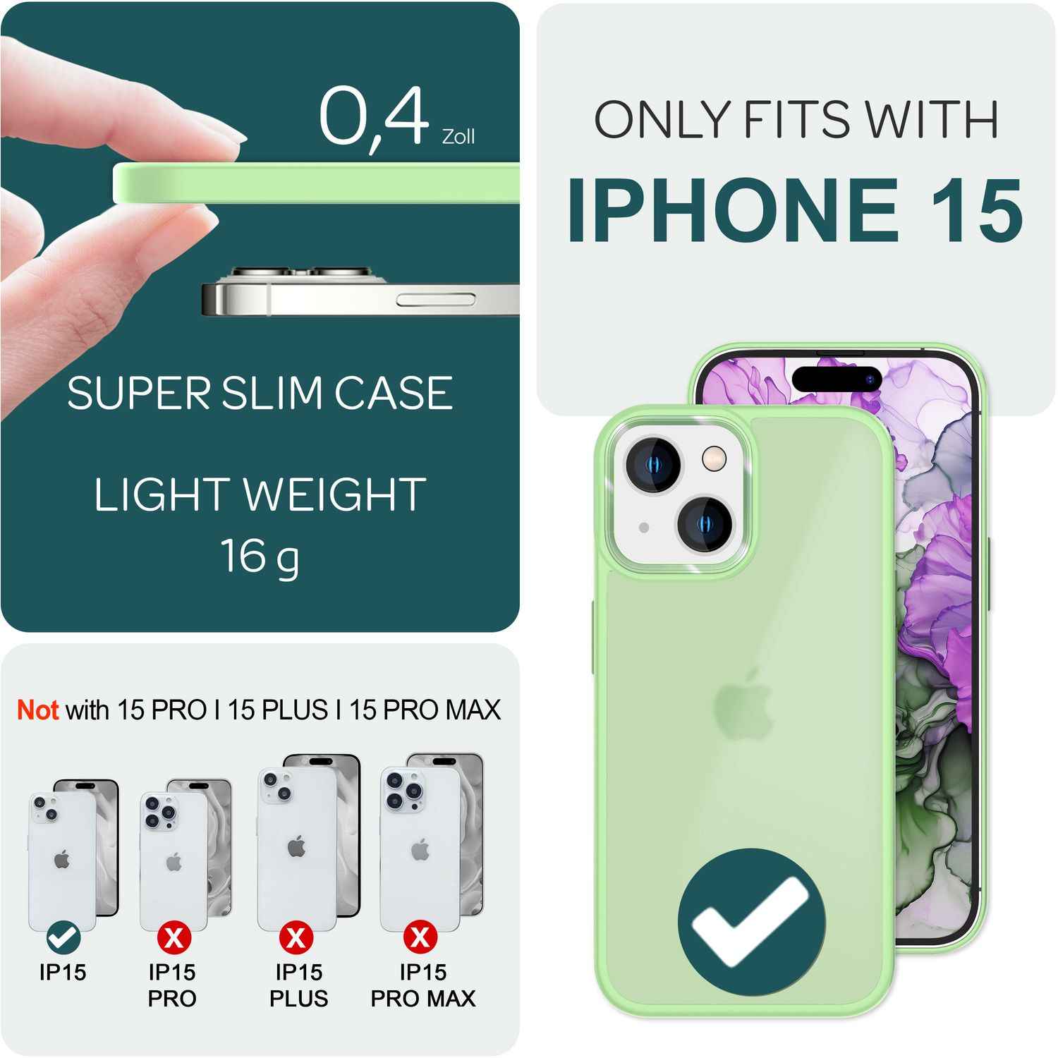 Hybrid Hülle für iPhone 15 Frosted Case Handyhülle Schutz Rand Handy Tasche Etui