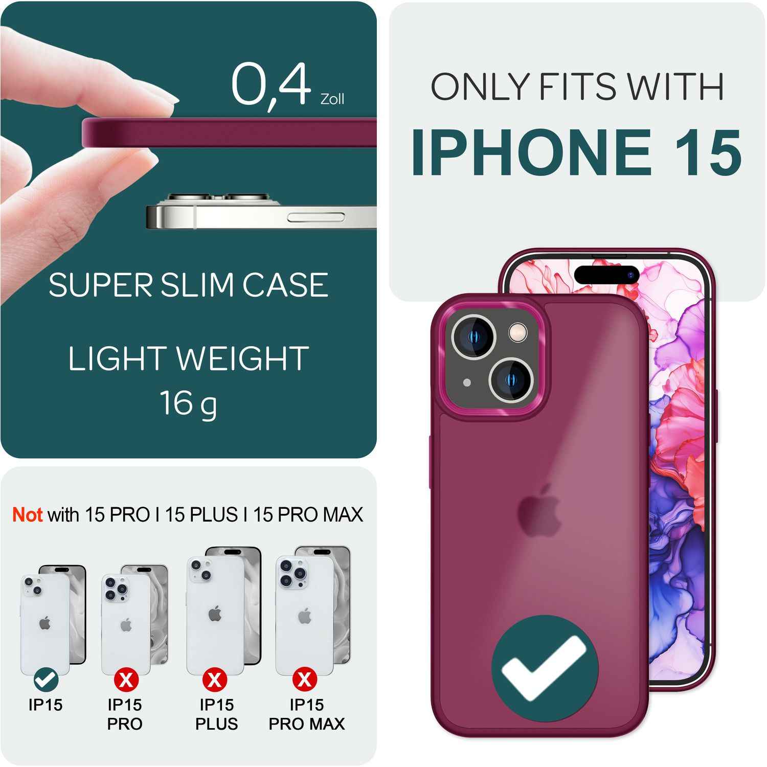Hybrid Hülle für iPhone 15 Frosted Case Handyhülle Schutz Rand Handy Tasche Etui