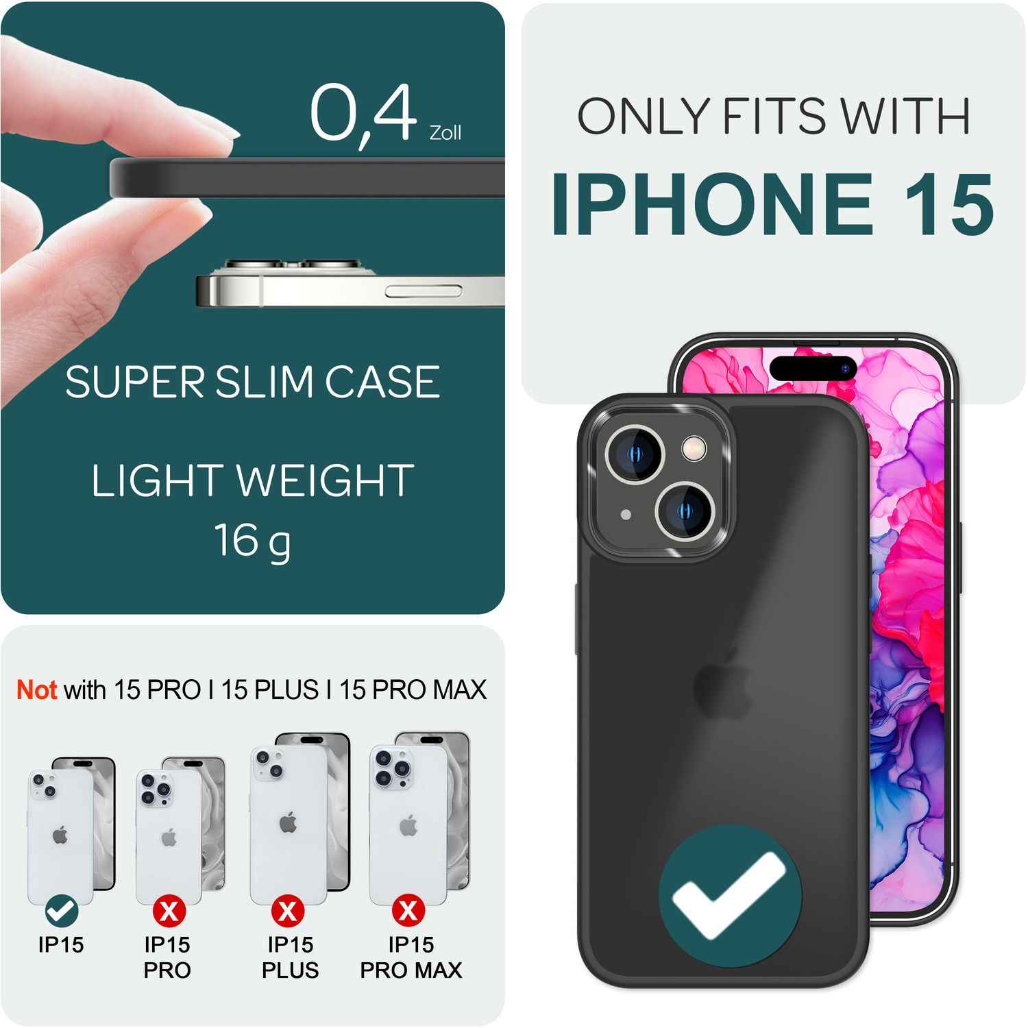 Hybrid Hülle für iPhone 15 Frosted Case Handyhülle Schutz Rand Handy Tasche Etui