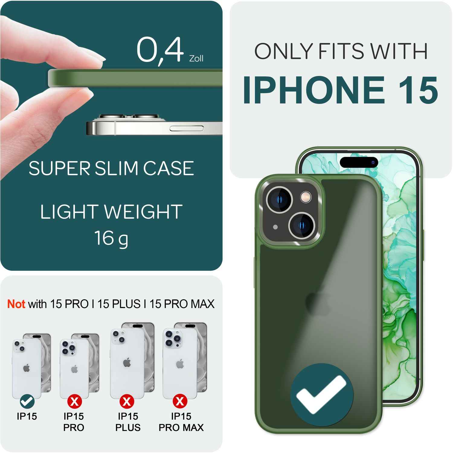 Hybrid Hülle für iPhone 15 Frosted Case Handyhülle Schutz Rand Handy Tasche Etui