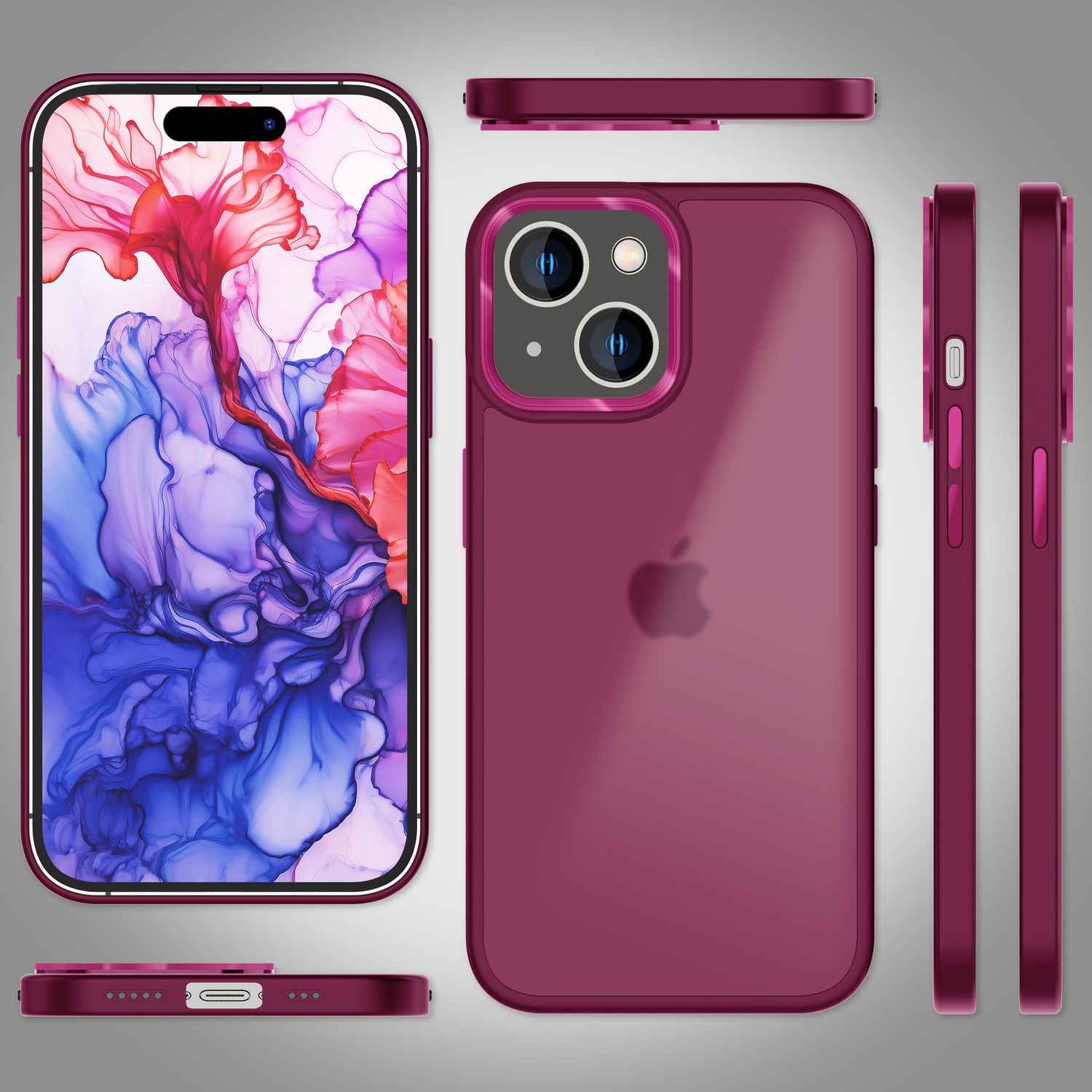 Hybrid Hülle für iPhone 15 Frosted Case Handyhülle Schutz Rand Handy Tasche Etui