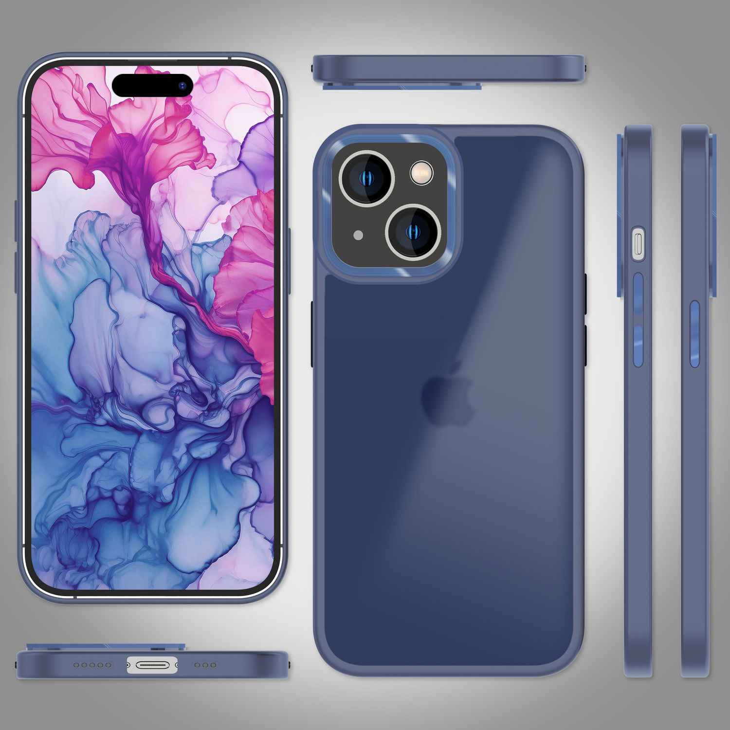 Hybrid Hülle für iPhone 15 Frosted Case Handyhülle Schutz Rand Handy Tasche Etui