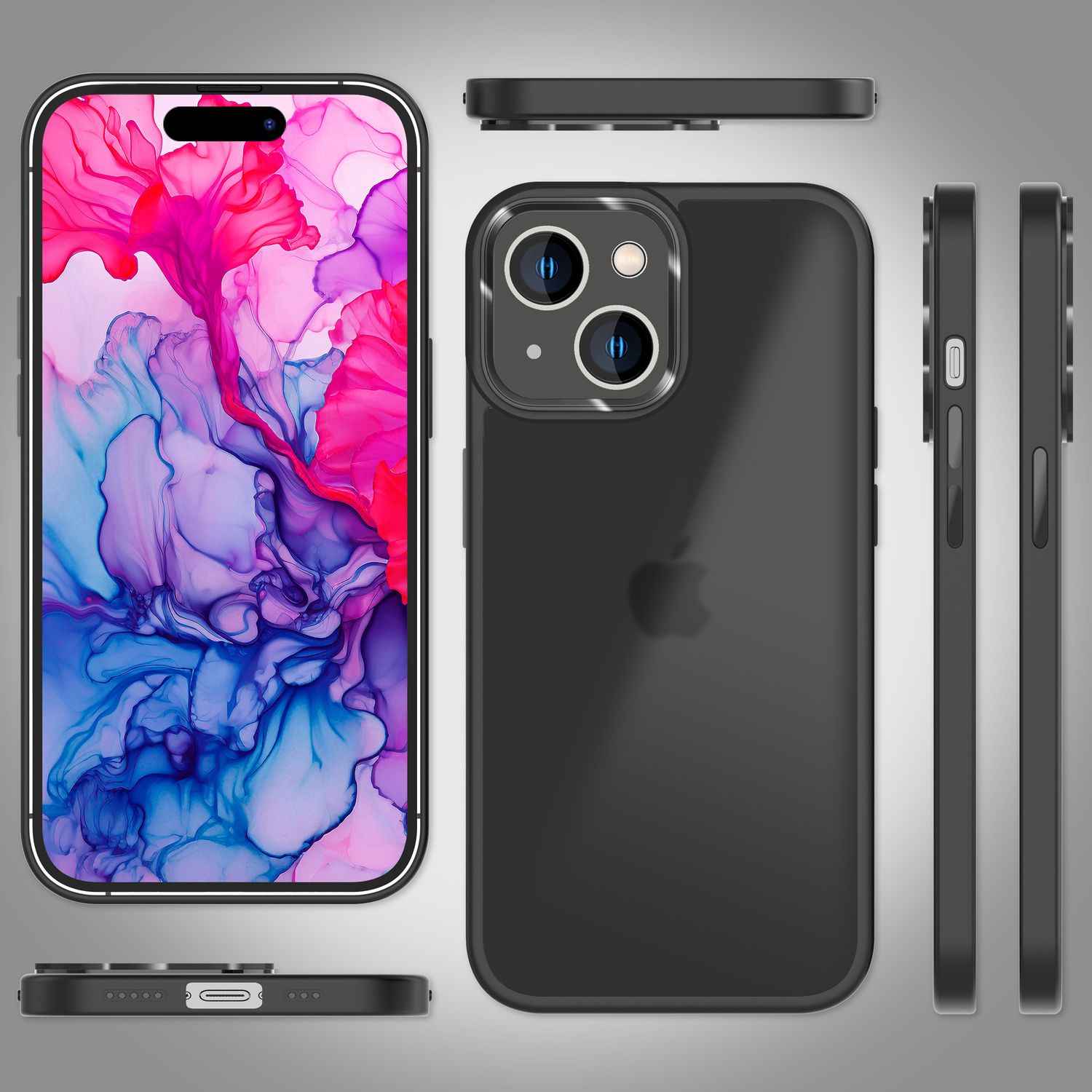 Hybrid Hülle für iPhone 15 Plus Frosted Case Schutz Rand Handyhülle Handy Tasche