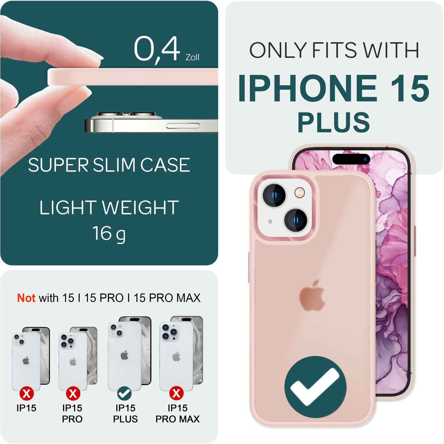 Hybrid Hülle für iPhone 15 Plus Frosted Case Schutz Rand Handyhülle Handy Tasche