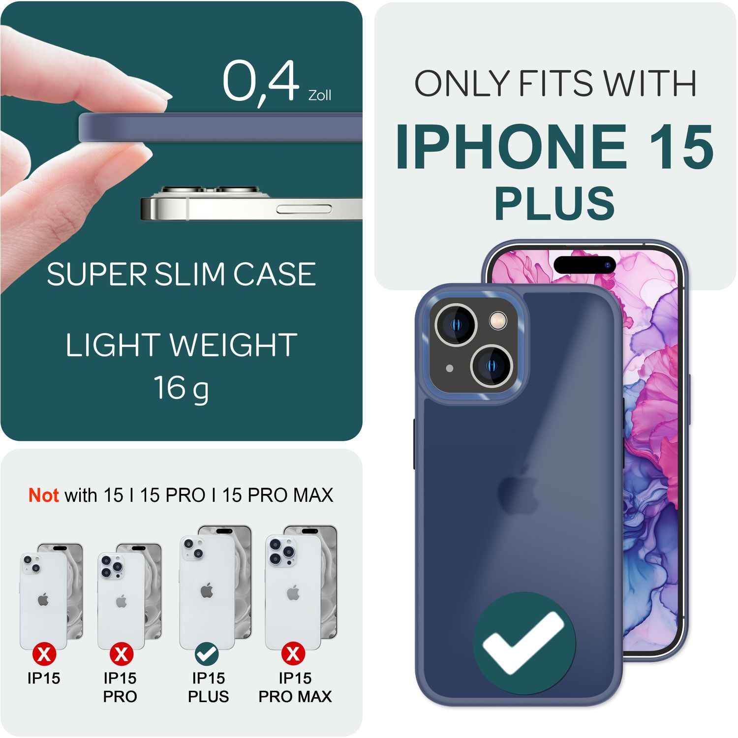 Hybrid Hülle für iPhone 15 Plus Frosted Case Schutz Rand Handyhülle Handy Tasche