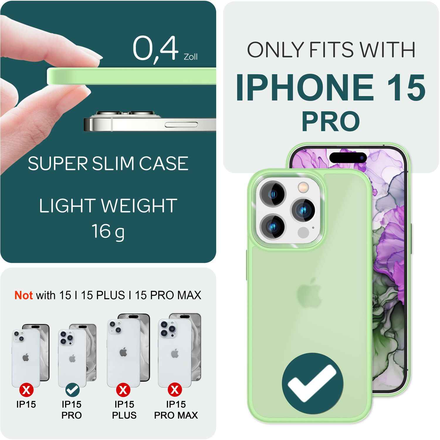 Hybrid Hülle für iPhone 15 Pro Frosted Case Schutz Rand Handy Tasche Handyhülle