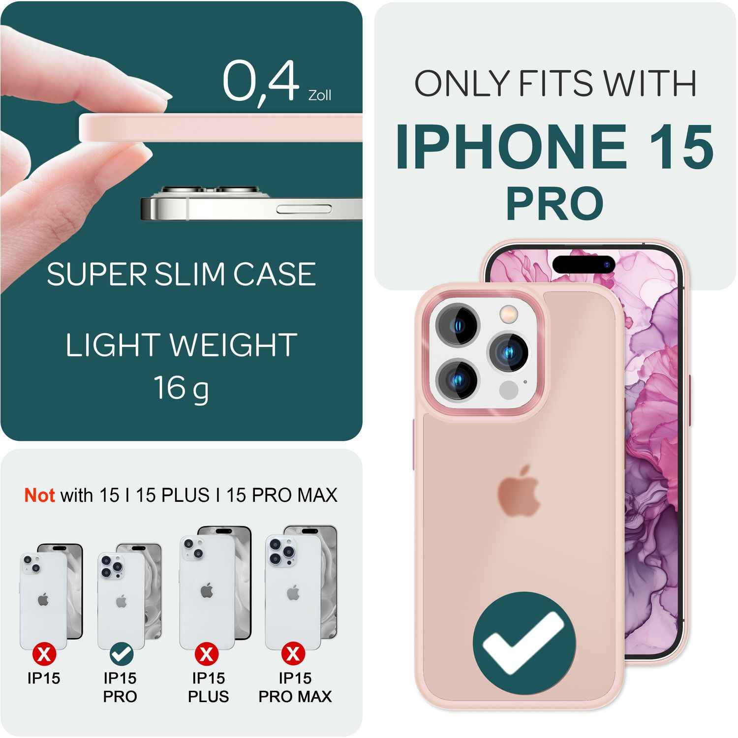 Hybrid Hülle für iPhone 15 Pro Frosted Case Schutz Rand Handy Tasche Handyhülle
