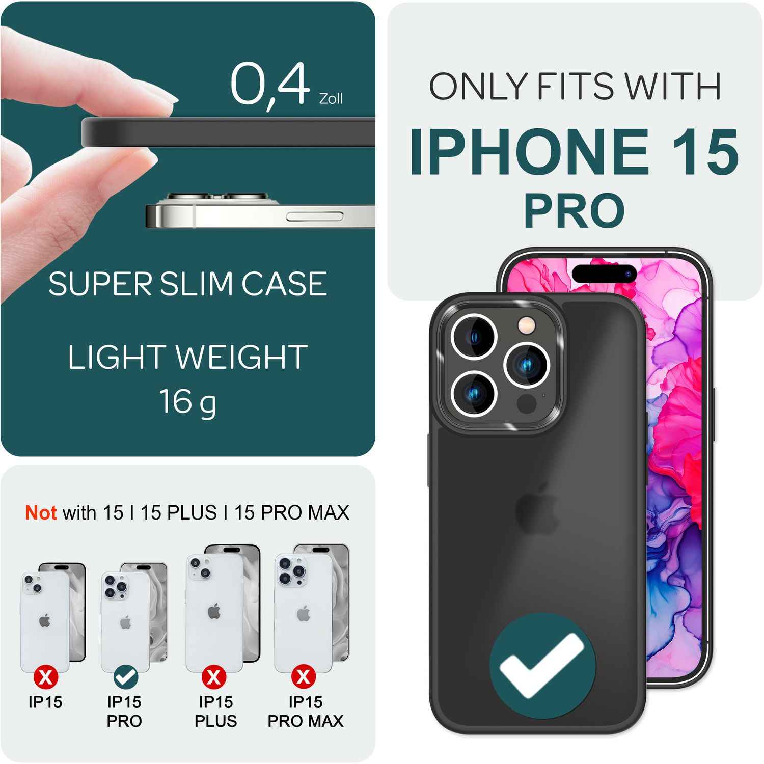 Hybrid Hülle für iPhone 15 Pro Frosted Case Schutz Rand Handy Tasche Handyhülle