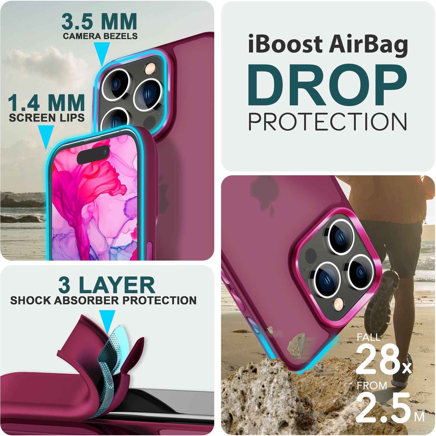Hybrid Hülle für iPhone 15 Pro Frosted Case Schutz Rand Handy Tasche Handyhülle