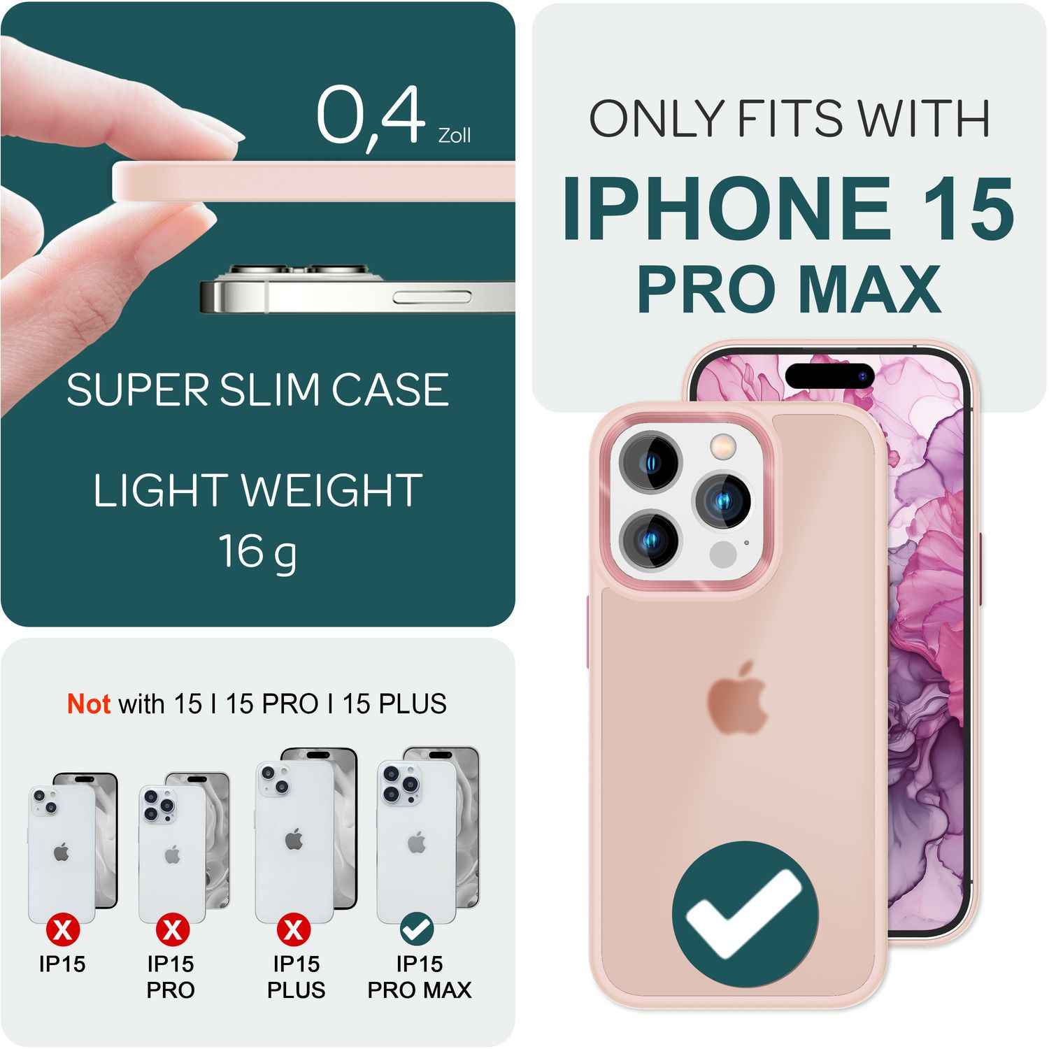 Hybrid Hülle für iPhone 15 Pro Max Frosted Case Schutz Rand Magnet Handyhülle