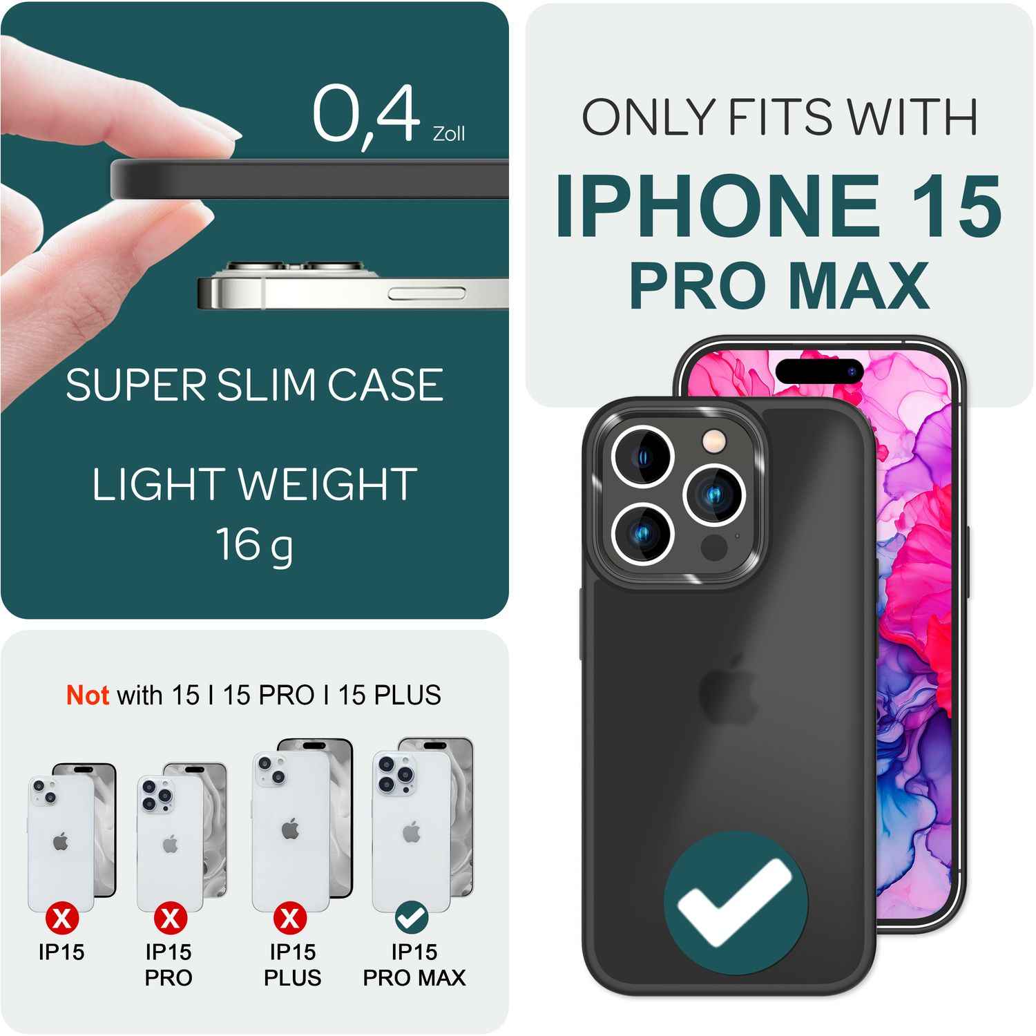 Hybrid Hülle für iPhone 15 Pro Max Frosted Case Schutz Rand Magnet Handyhülle