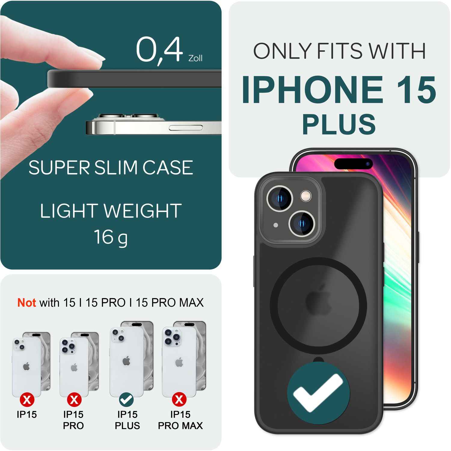 MagSafe Hülle Hybrid für iPhone 15 Plus Frosted Hard Case Schutz Rand Handyhülle