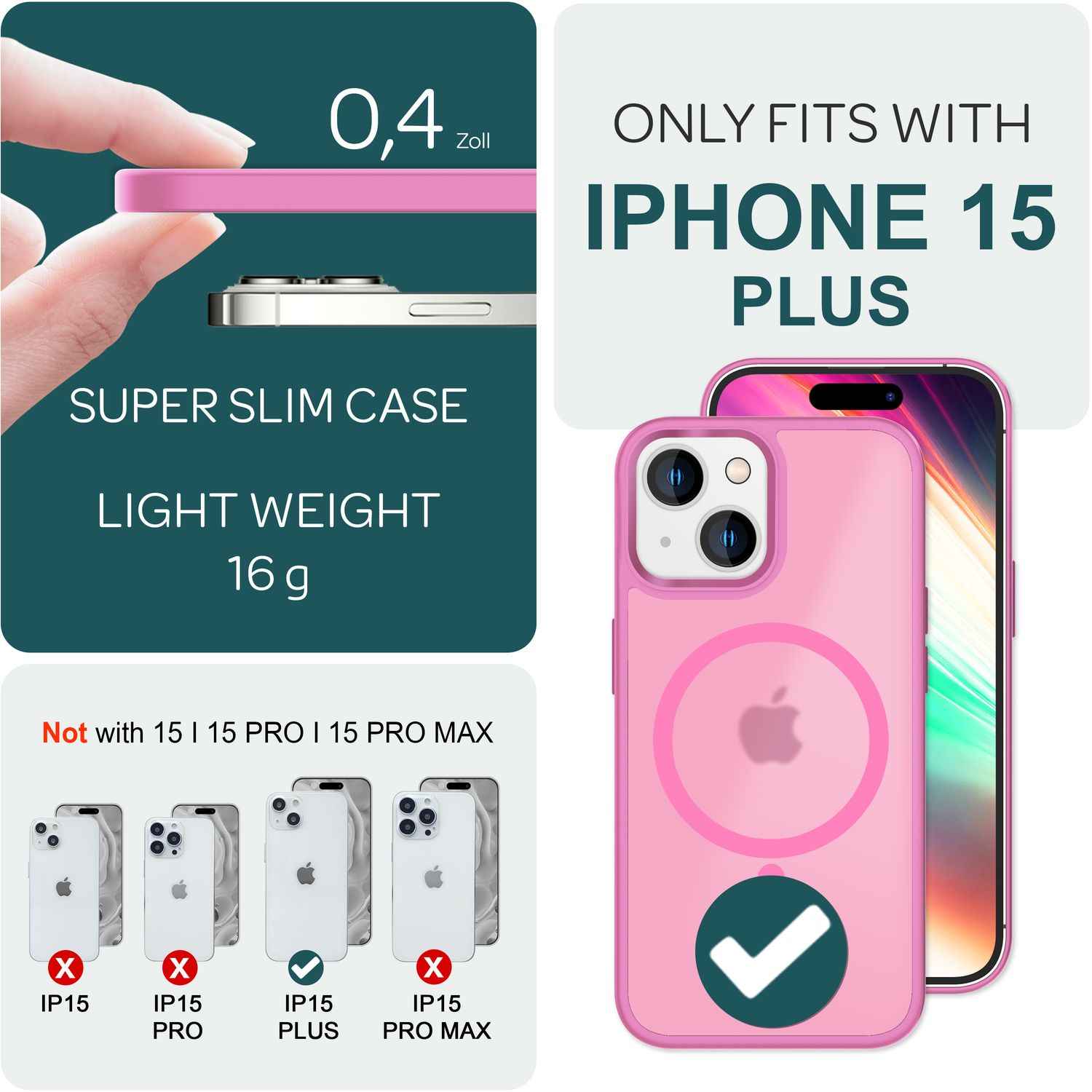 MagSafe Hülle Hybrid für iPhone 15 Plus Frosted Hard Case Schutz Rand Handyhülle