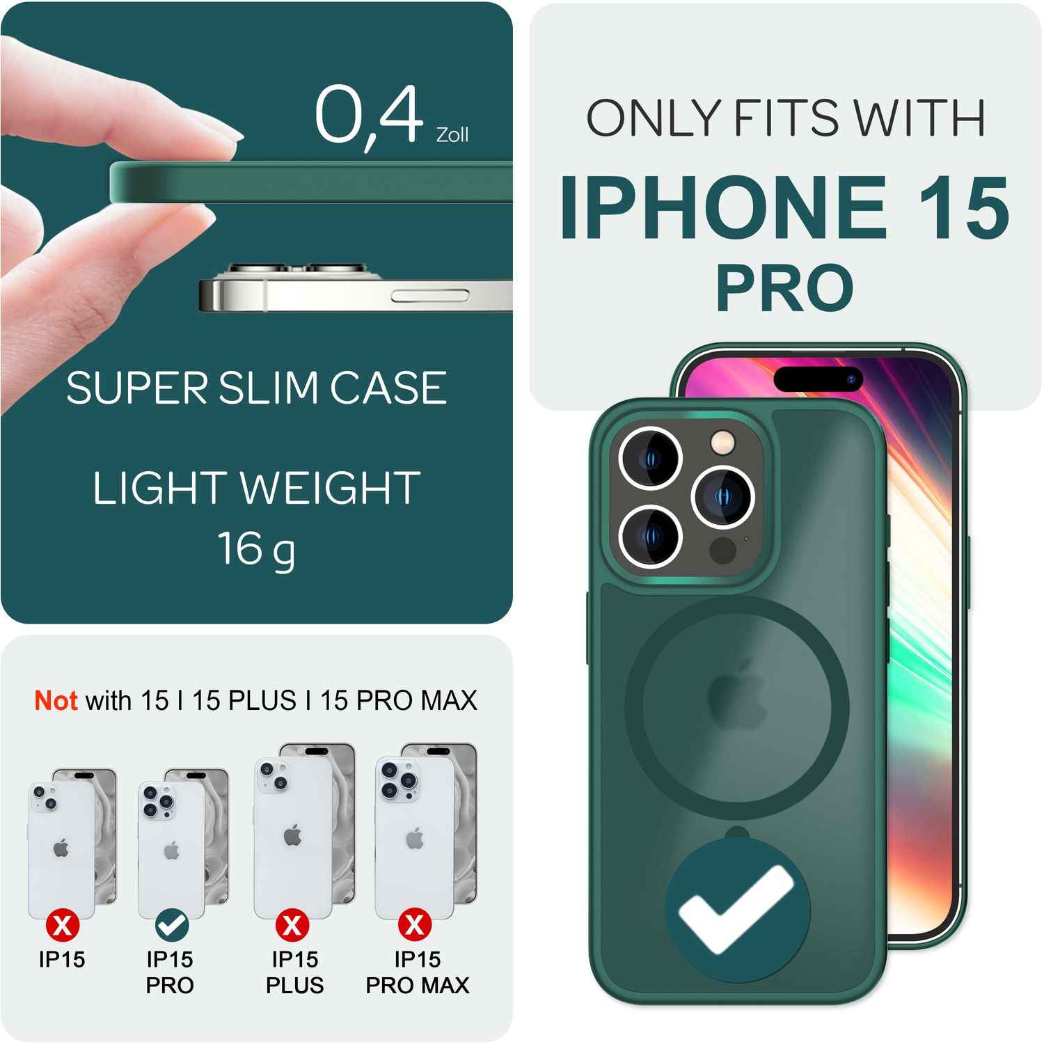 MagSafe Hülle Hybrid für iPhone 15 Pro Frosted Hard Case Handyhülle Schutz Rand