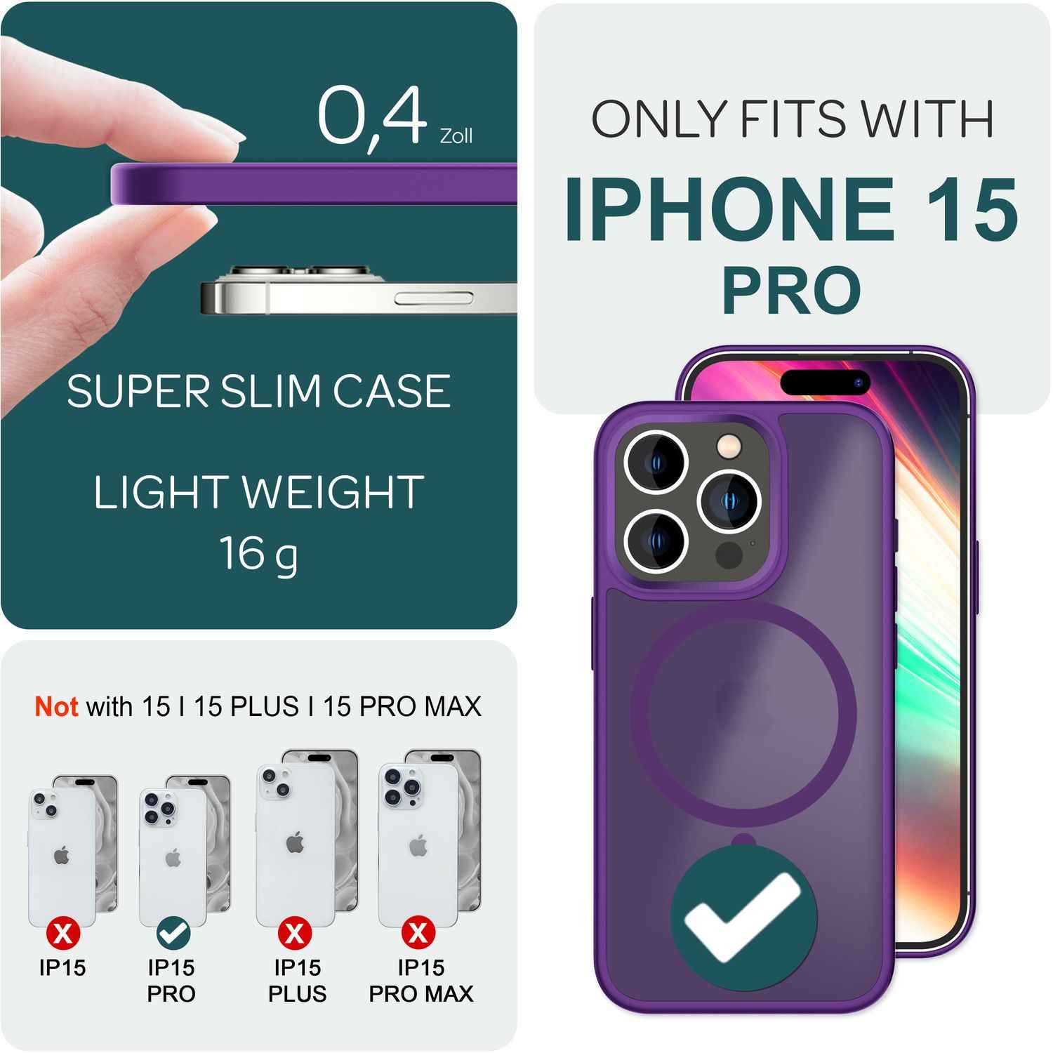 MagSafe Hülle Hybrid für iPhone 15 Pro Frosted Hard Case Handyhülle Schutz Rand